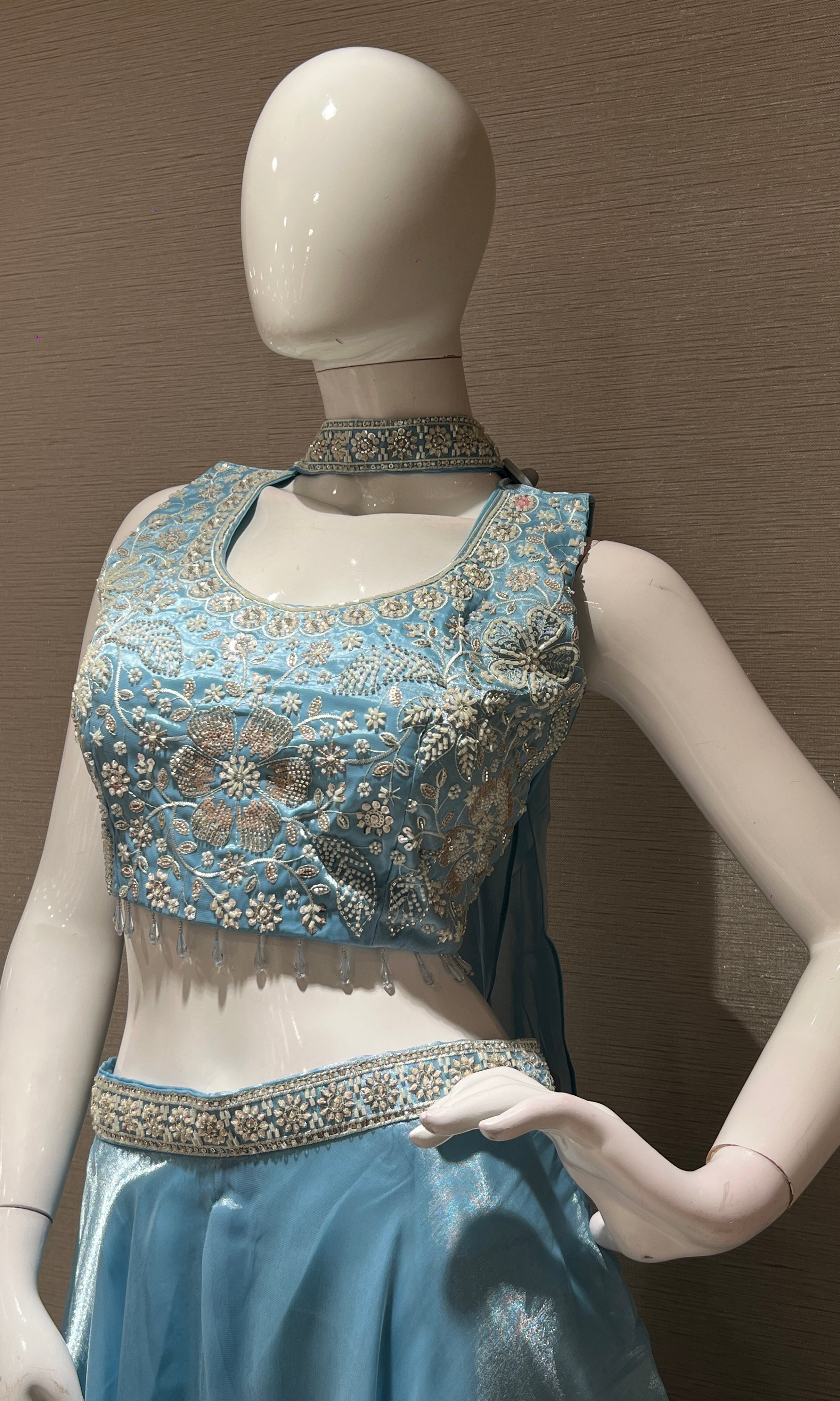 Light Blue Sequined Embroidered Palazzo Set