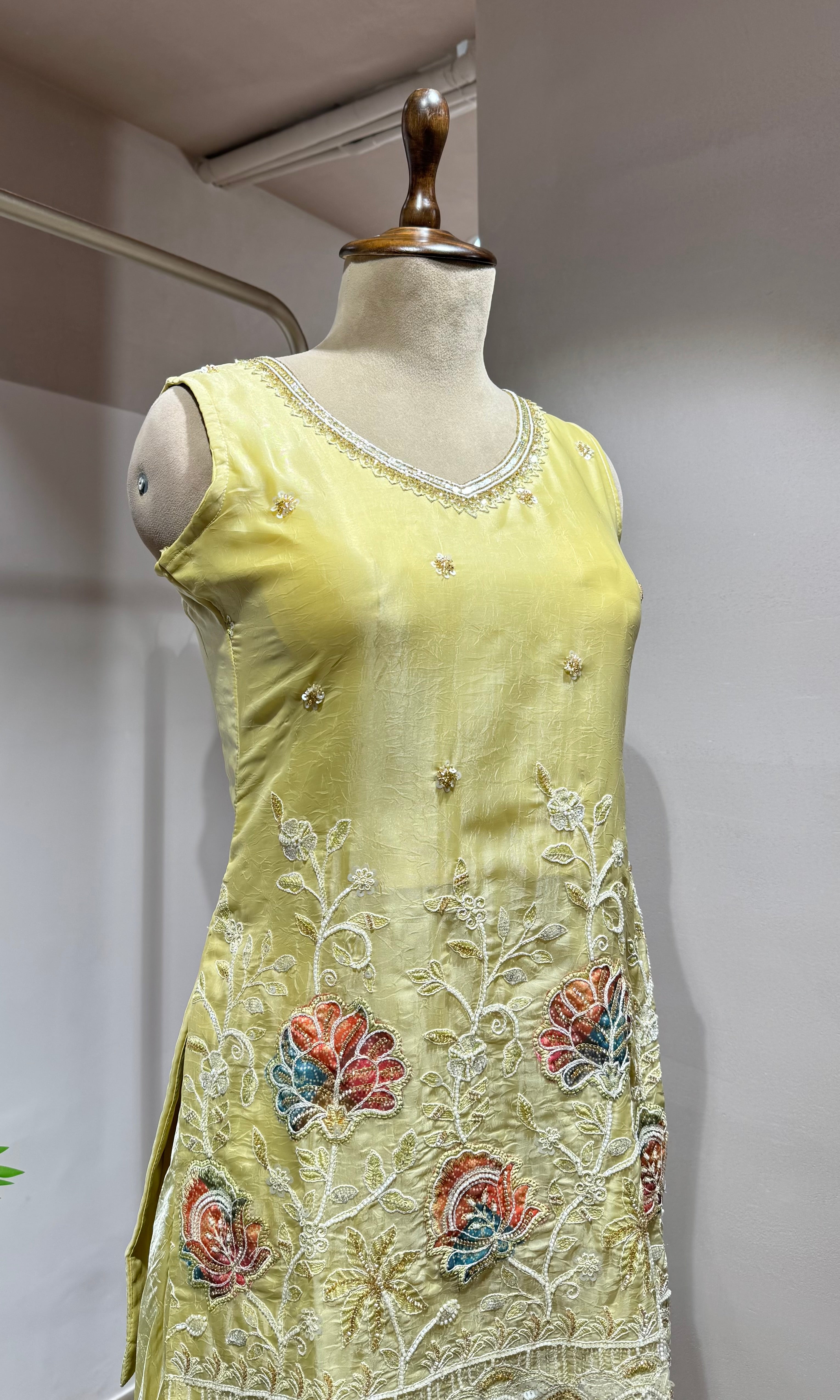 LIGHT YELLOW FLORAL SHARARA SET