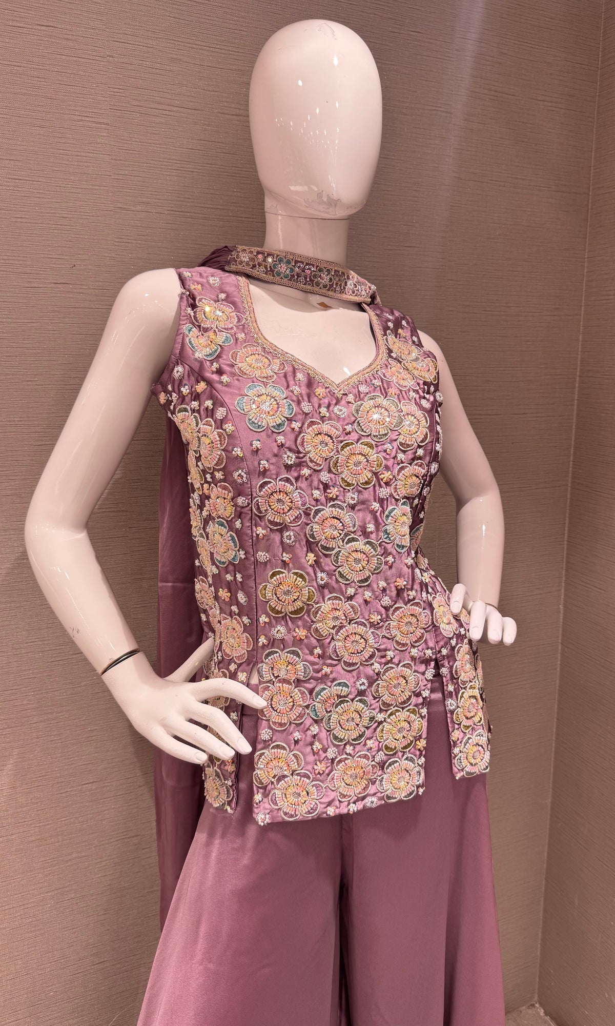 Lavander Shimmer Floral Peplum palazzo set