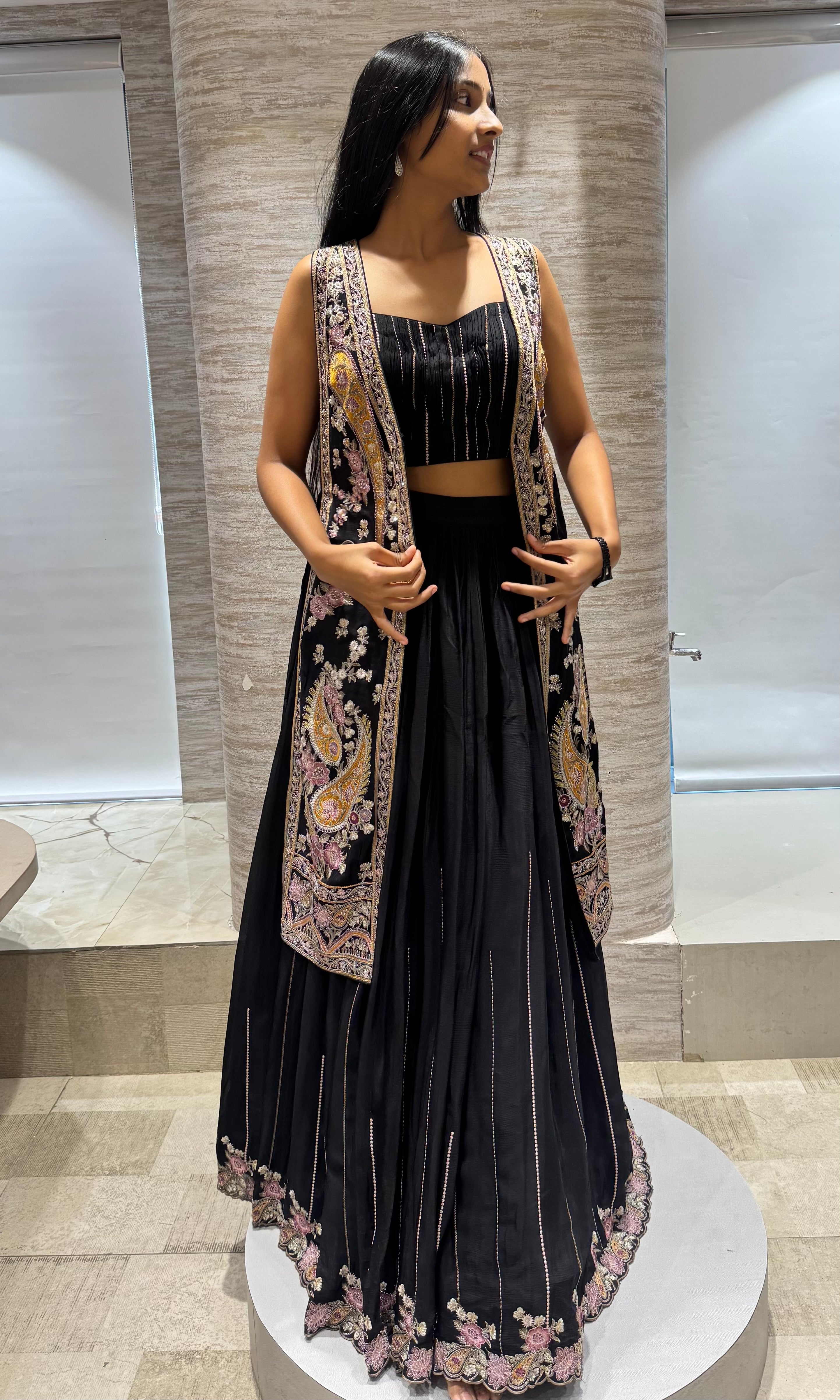 Black Embroidered Jacket Lehenga Set
