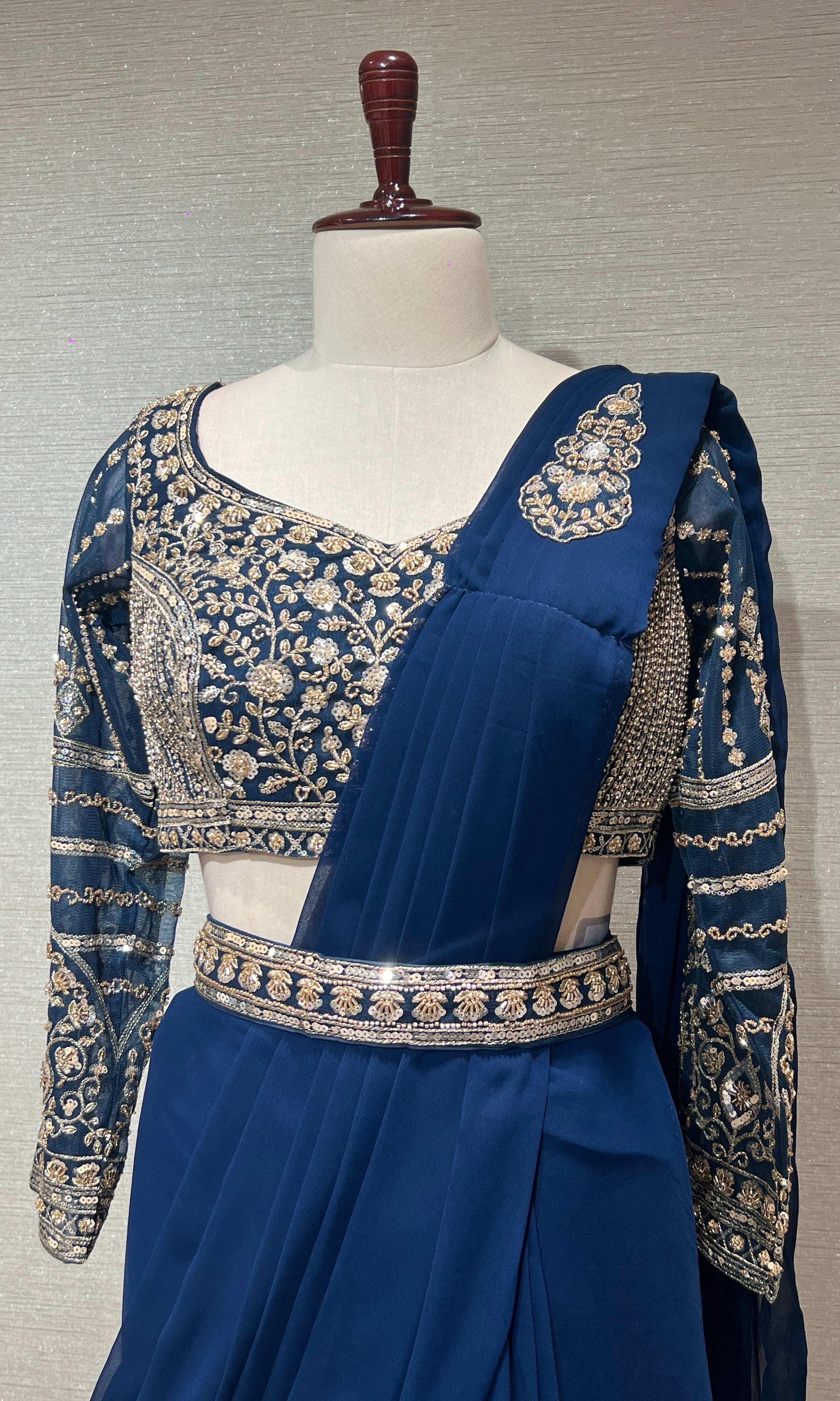 BLUE drape saree with embellished blouse
