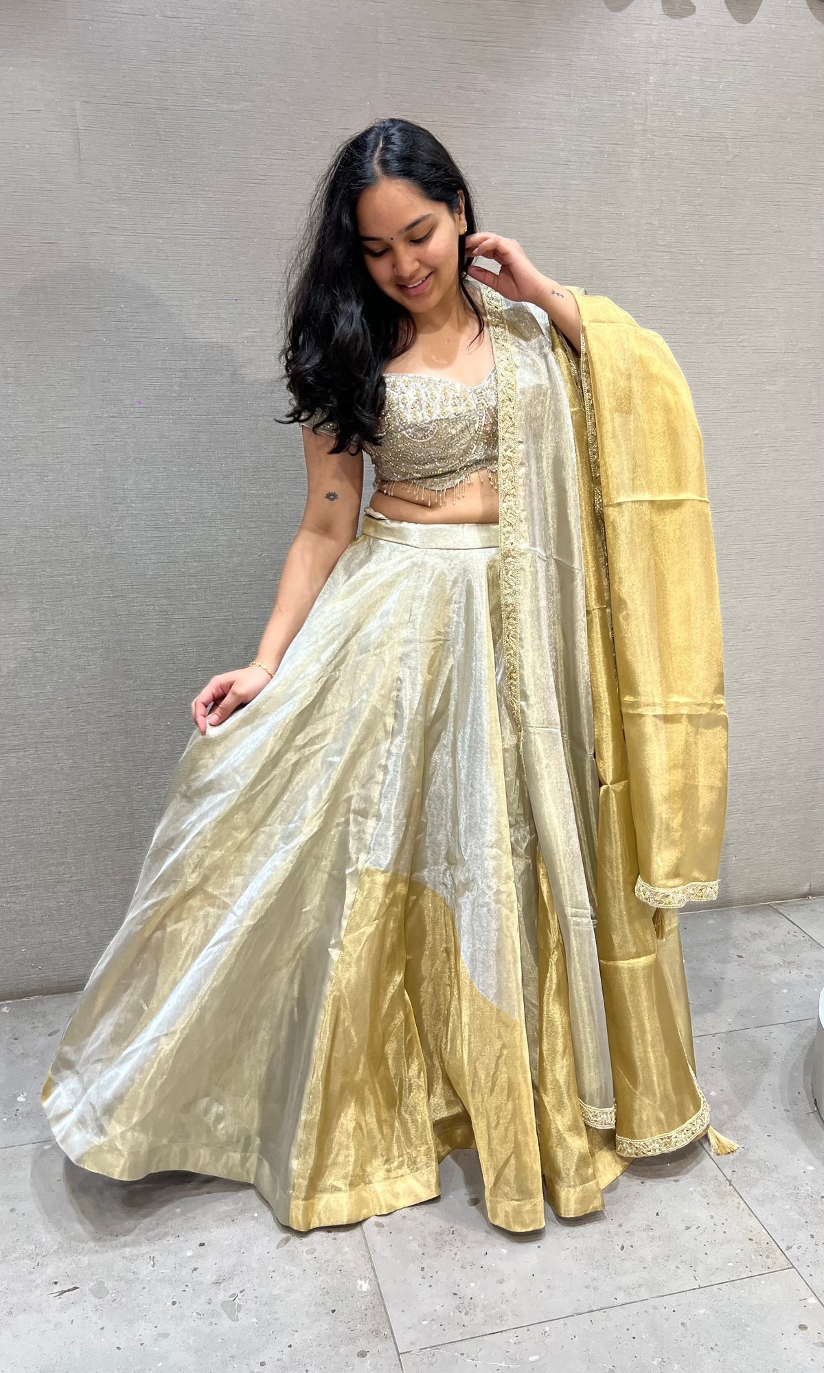 Metallic Gold Silver Embroidered Lehenga Choli Set