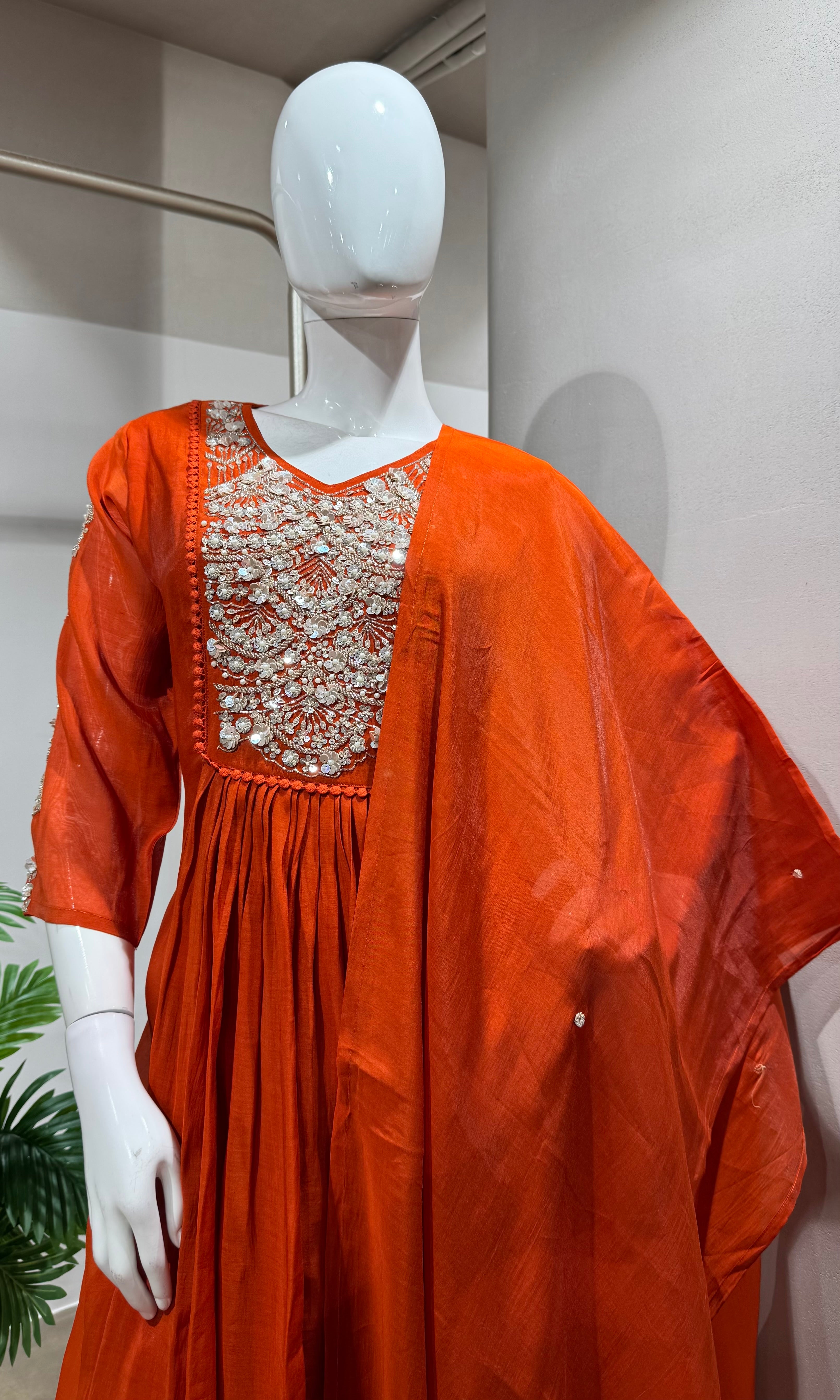 Rust Embroidered Kurta Set with Dupatta