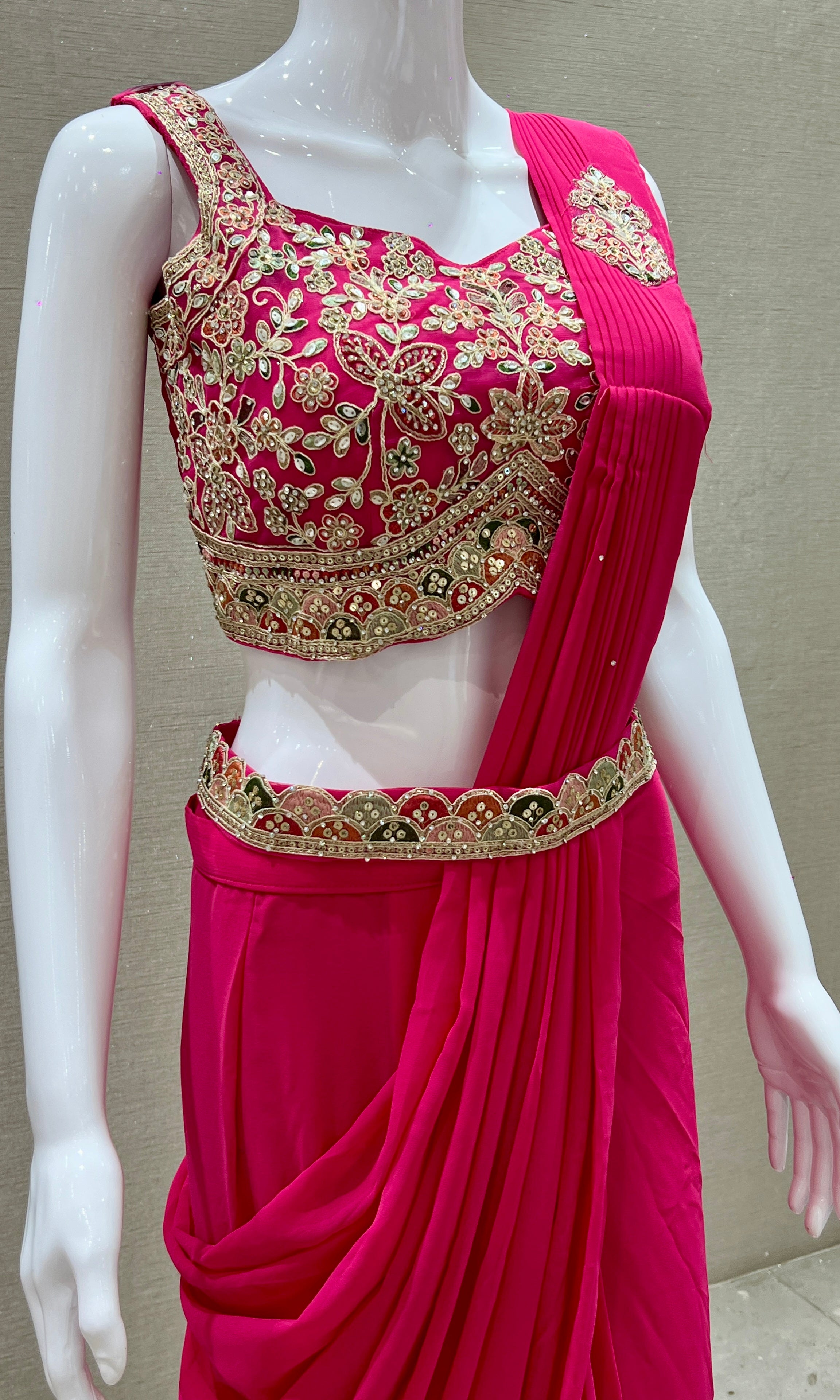 Pink one minute saree