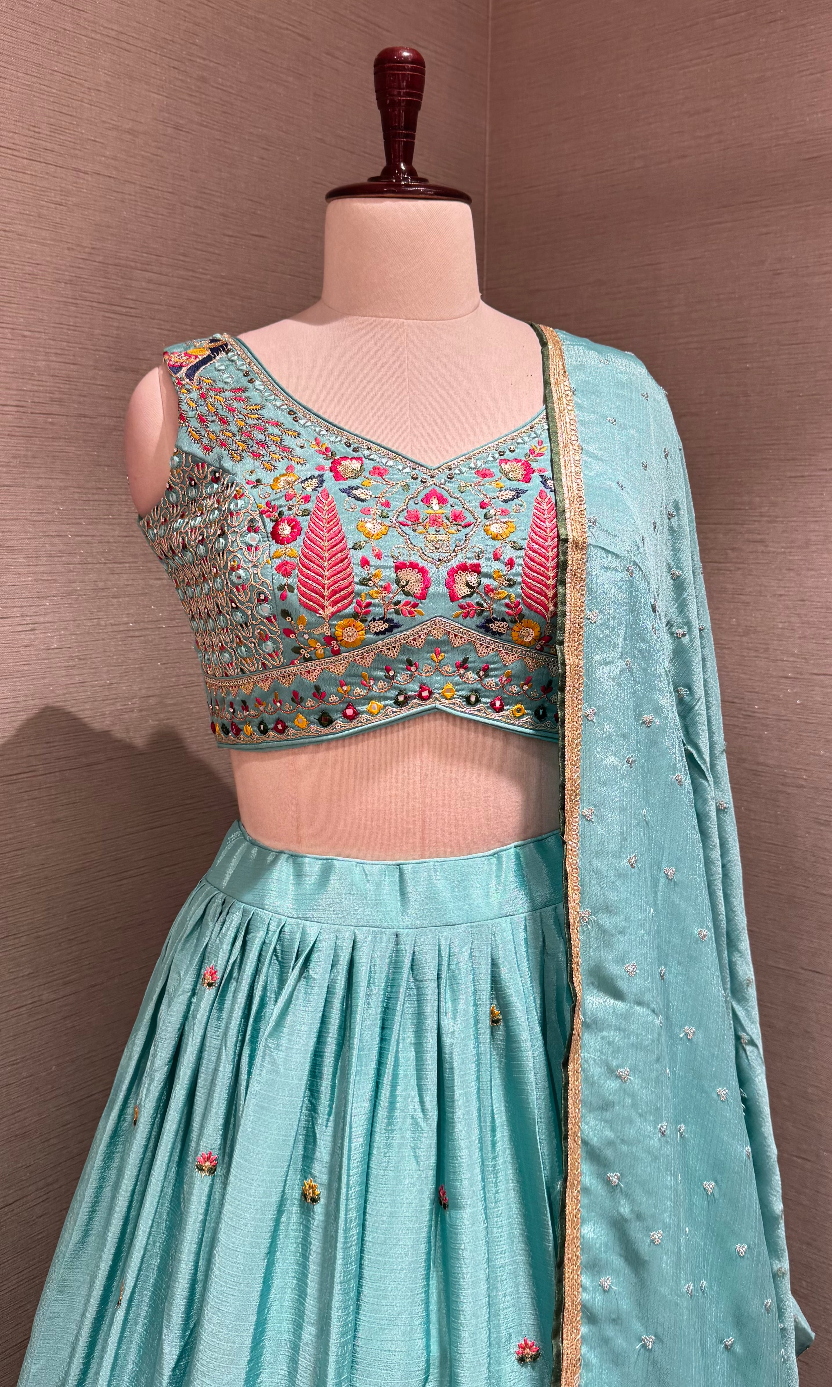 Mint Blue Embroidered Lehenga Set