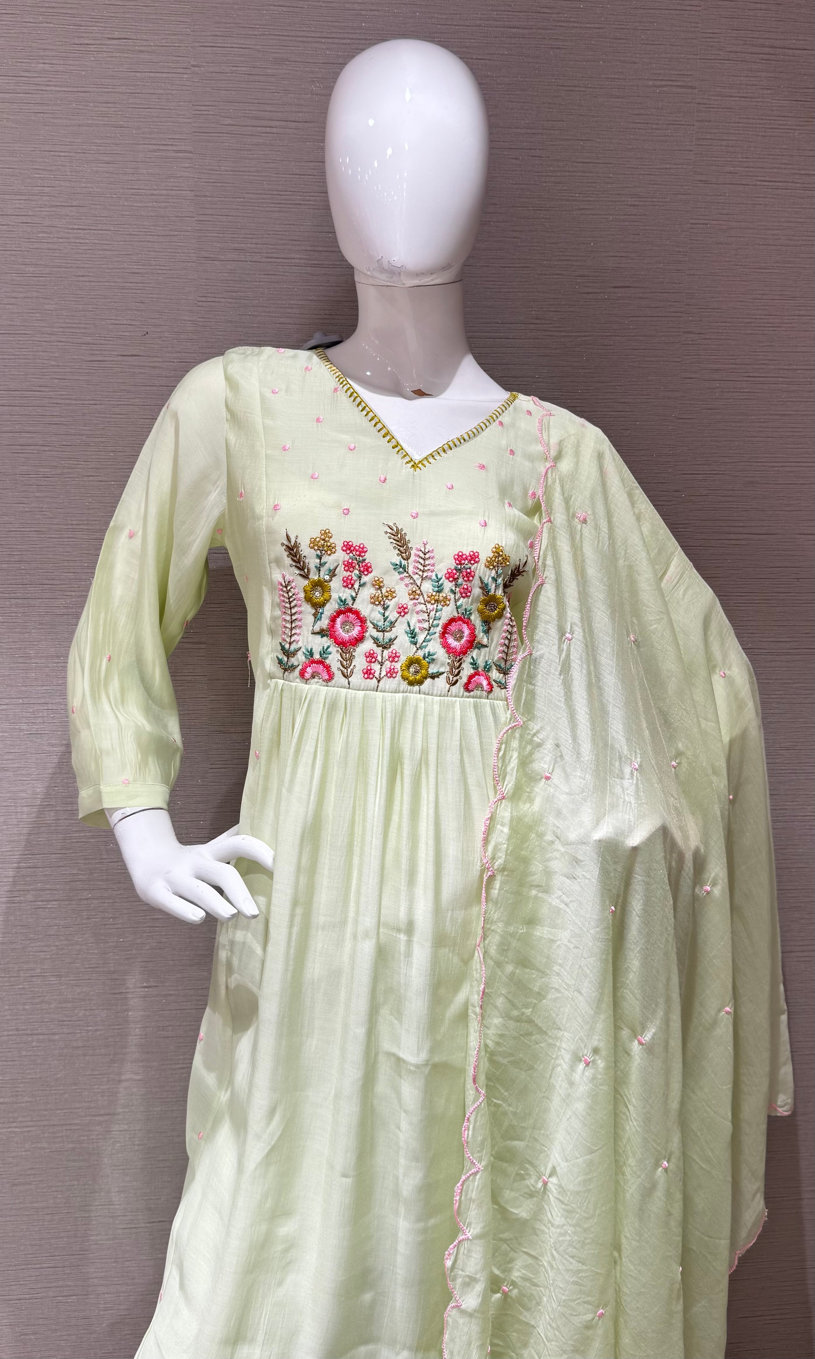 Pista green embroidery kurta set