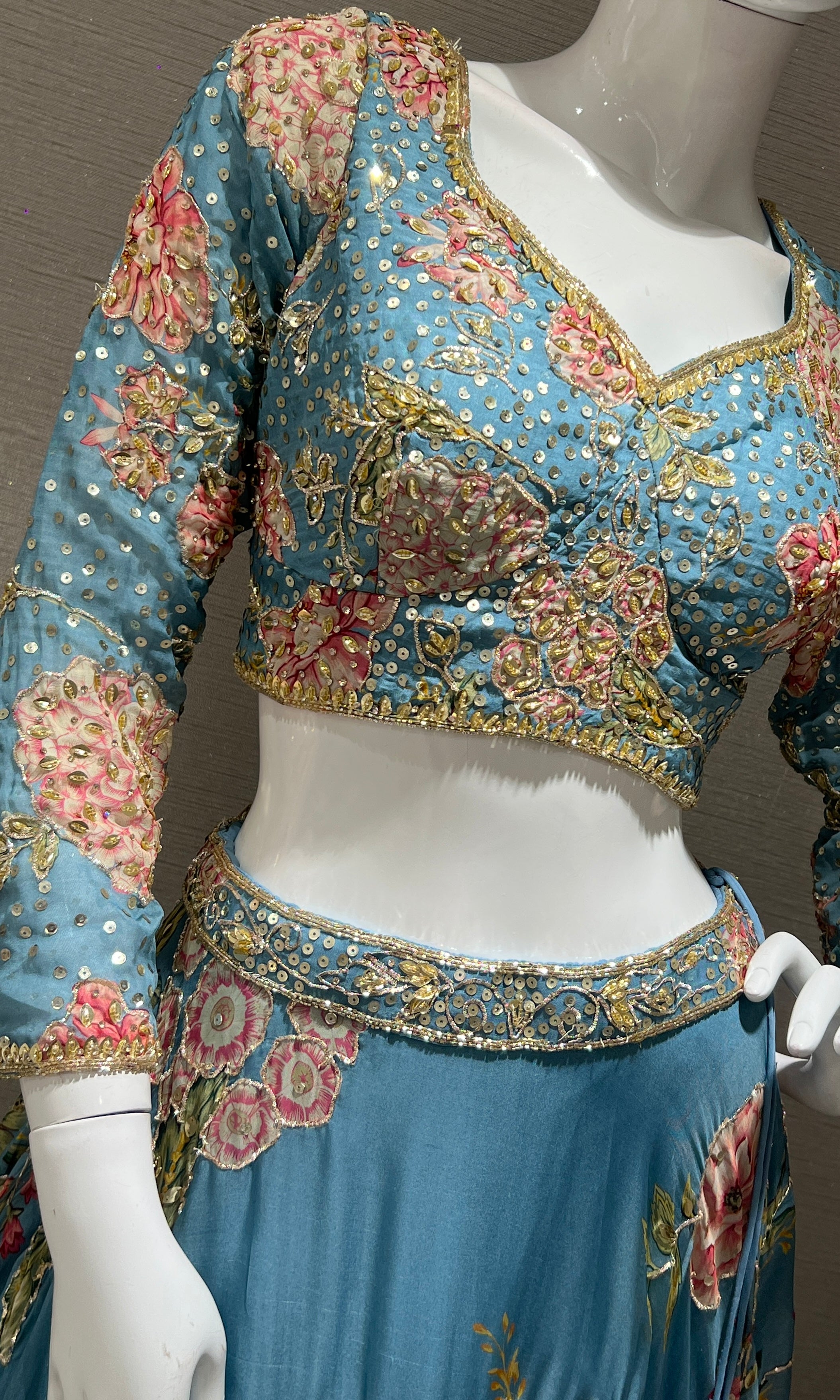 Light Blue Floral Embroidered Lehenga