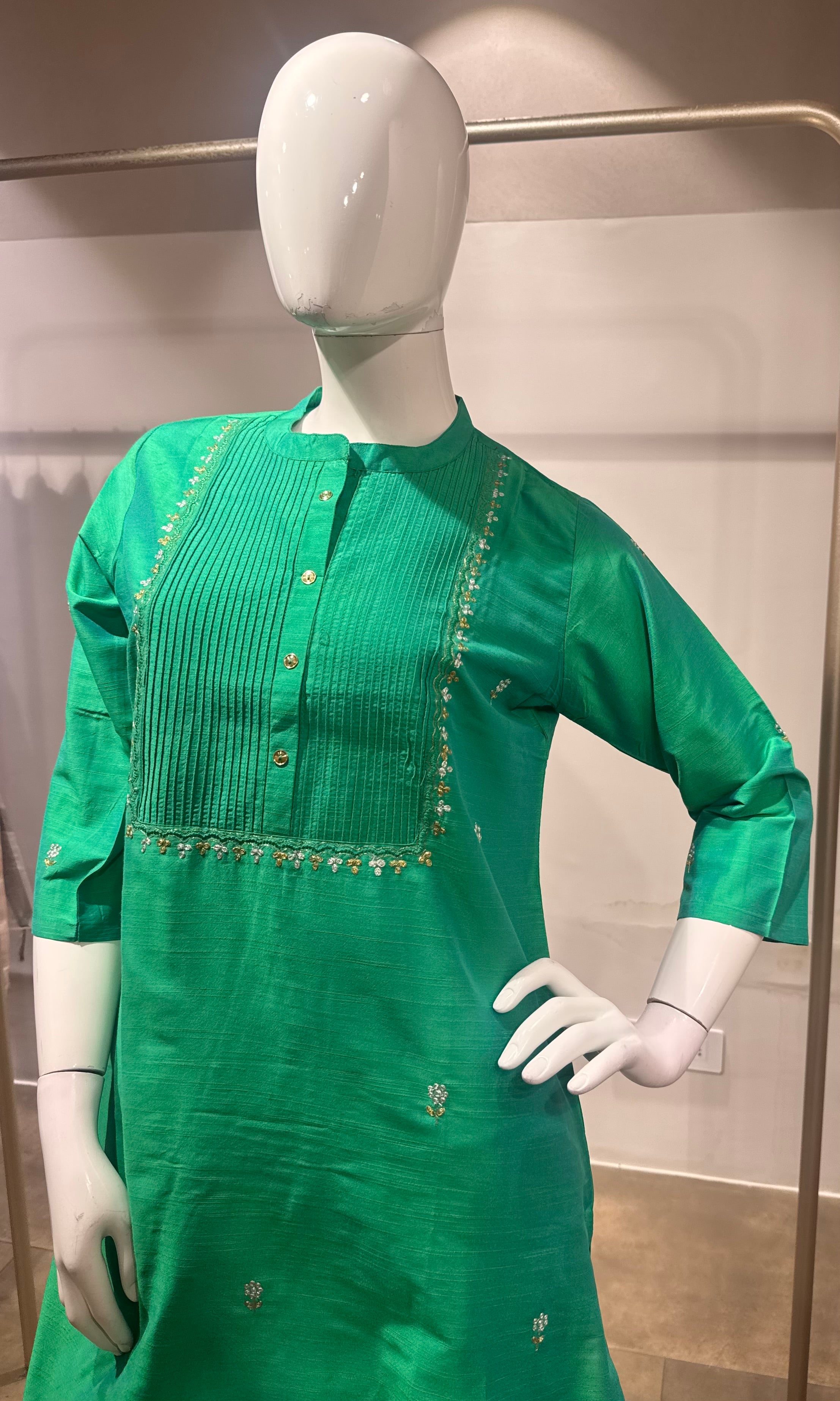 Green Chanderi Silk Kurta Set with Dupatta