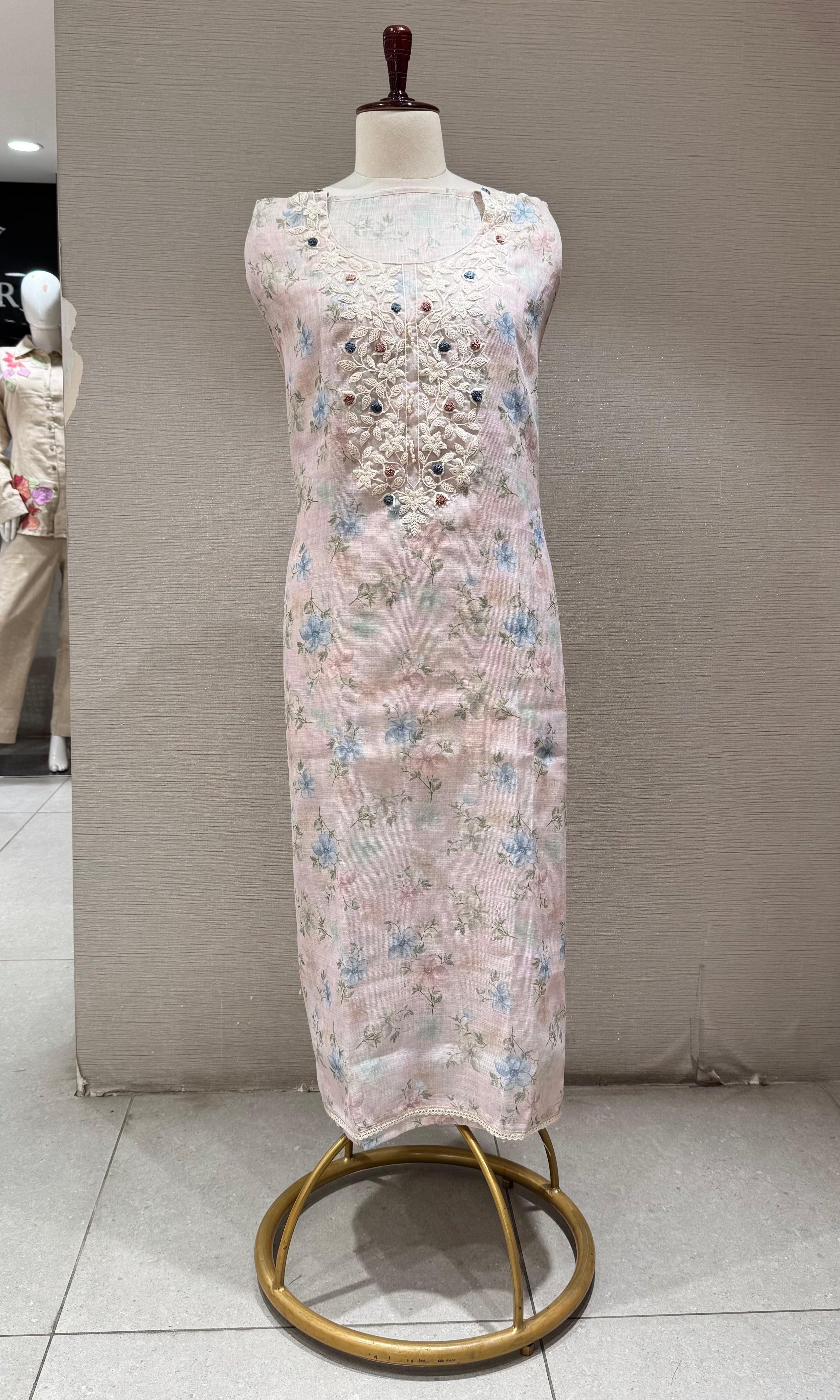pink floral printed Chikankari Dress material