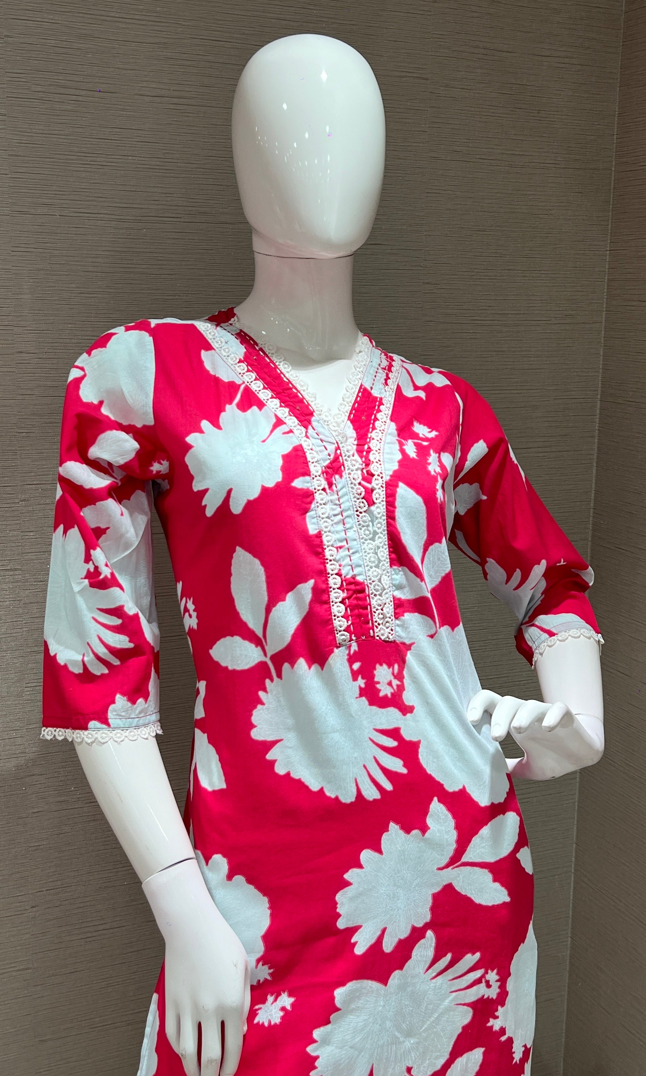 Pink AND White FLORAL Printed Kurta Set