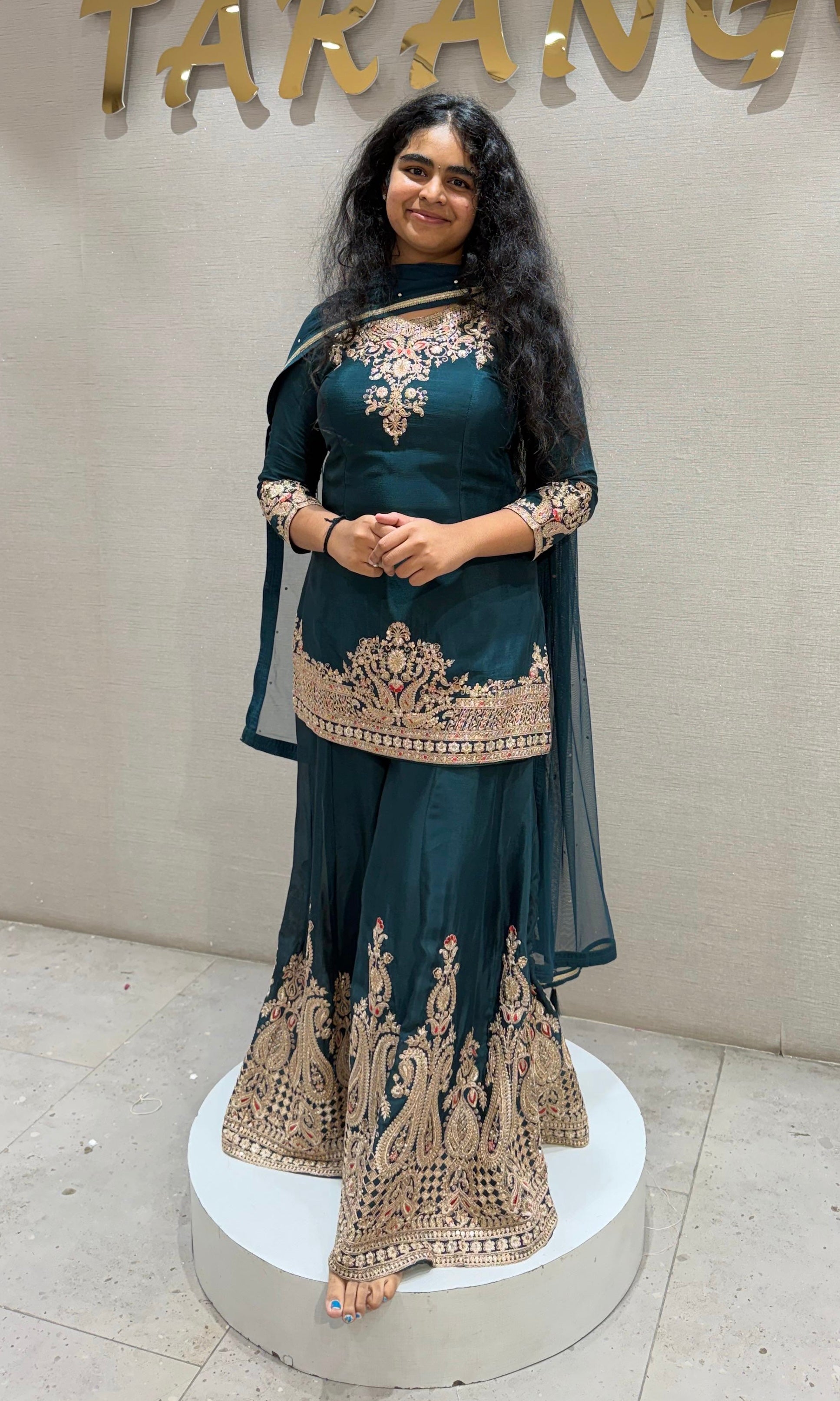 BOTTEL Green Silk Embroidery Sharara Suit