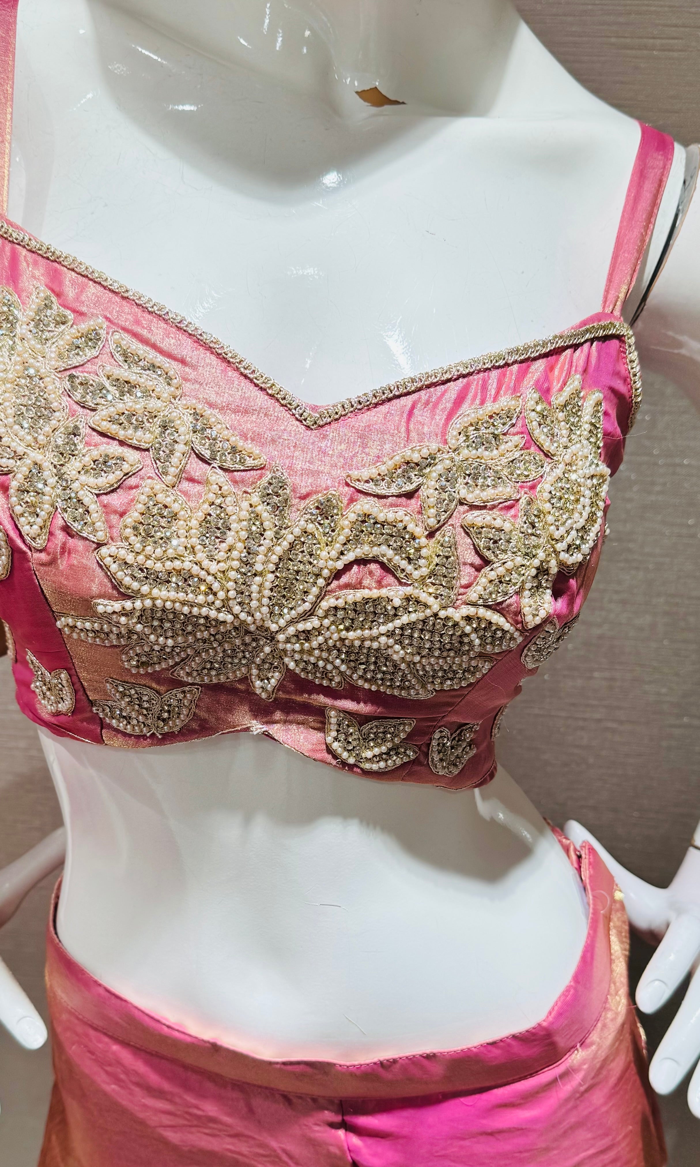 PINK EMBROIDERED CROP TOP PLAZZO COAT