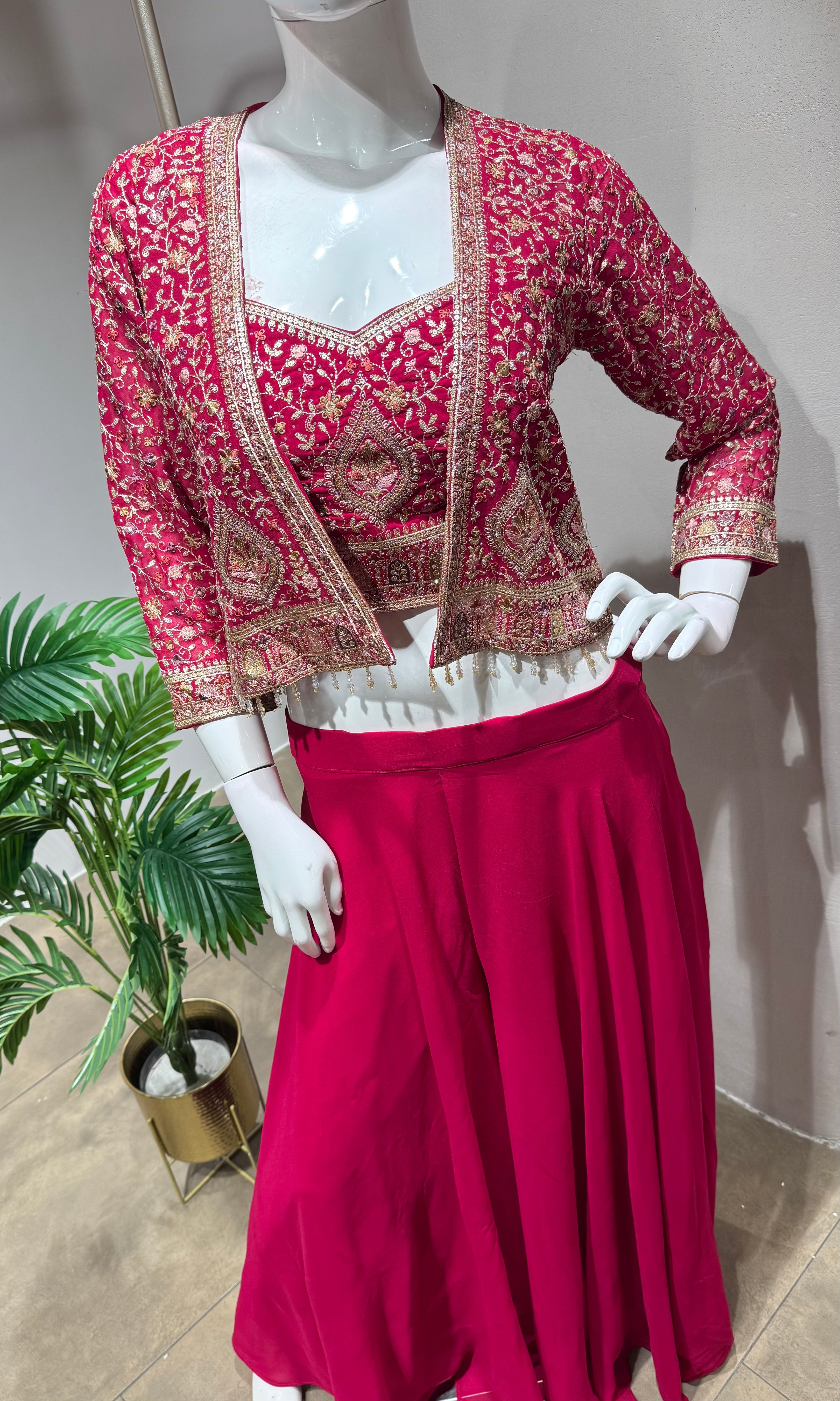 RANI PINK EMBROIDERED BLOUSE WITH PALAZZO PANTS