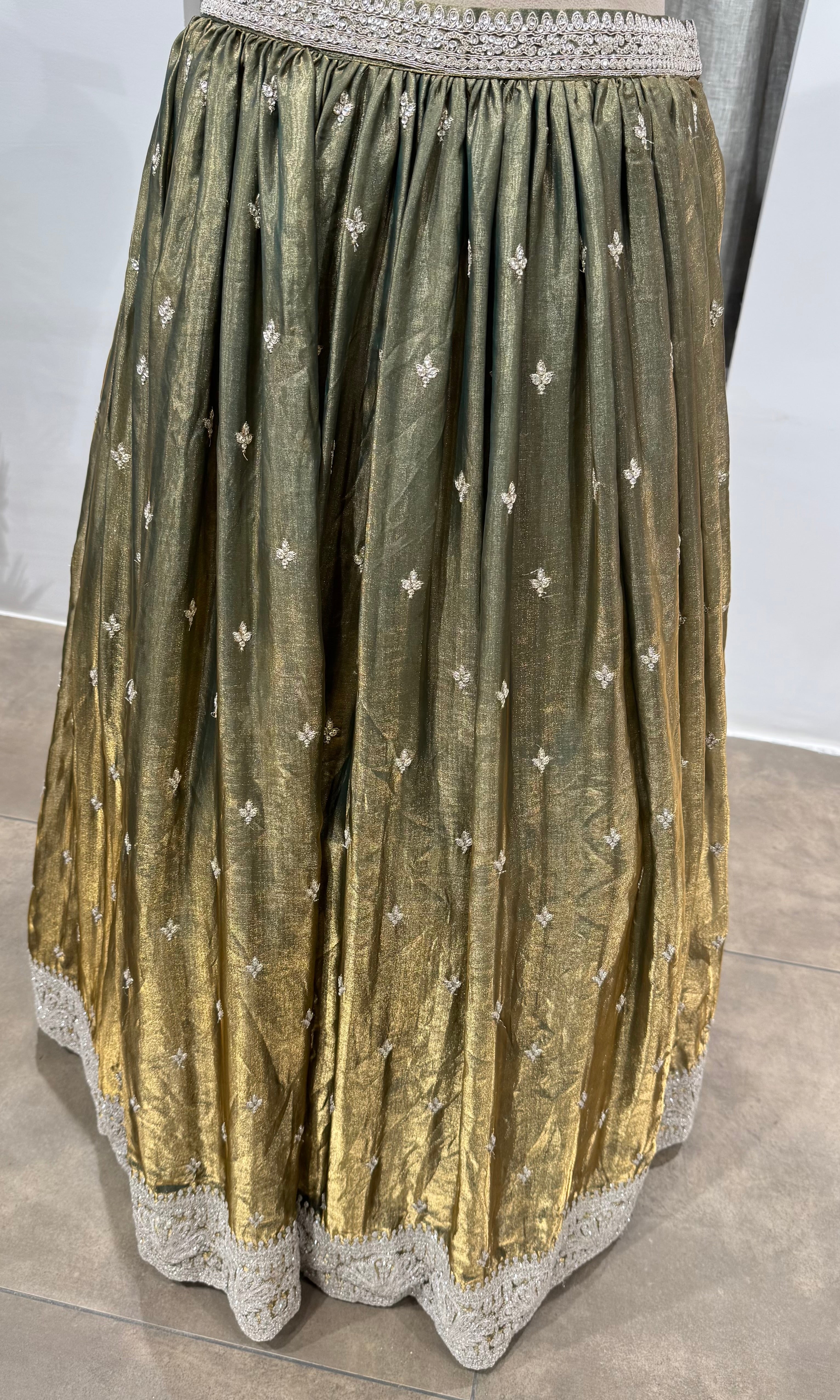 Green Shimmer Silk Lehenga with Silver Embroidery