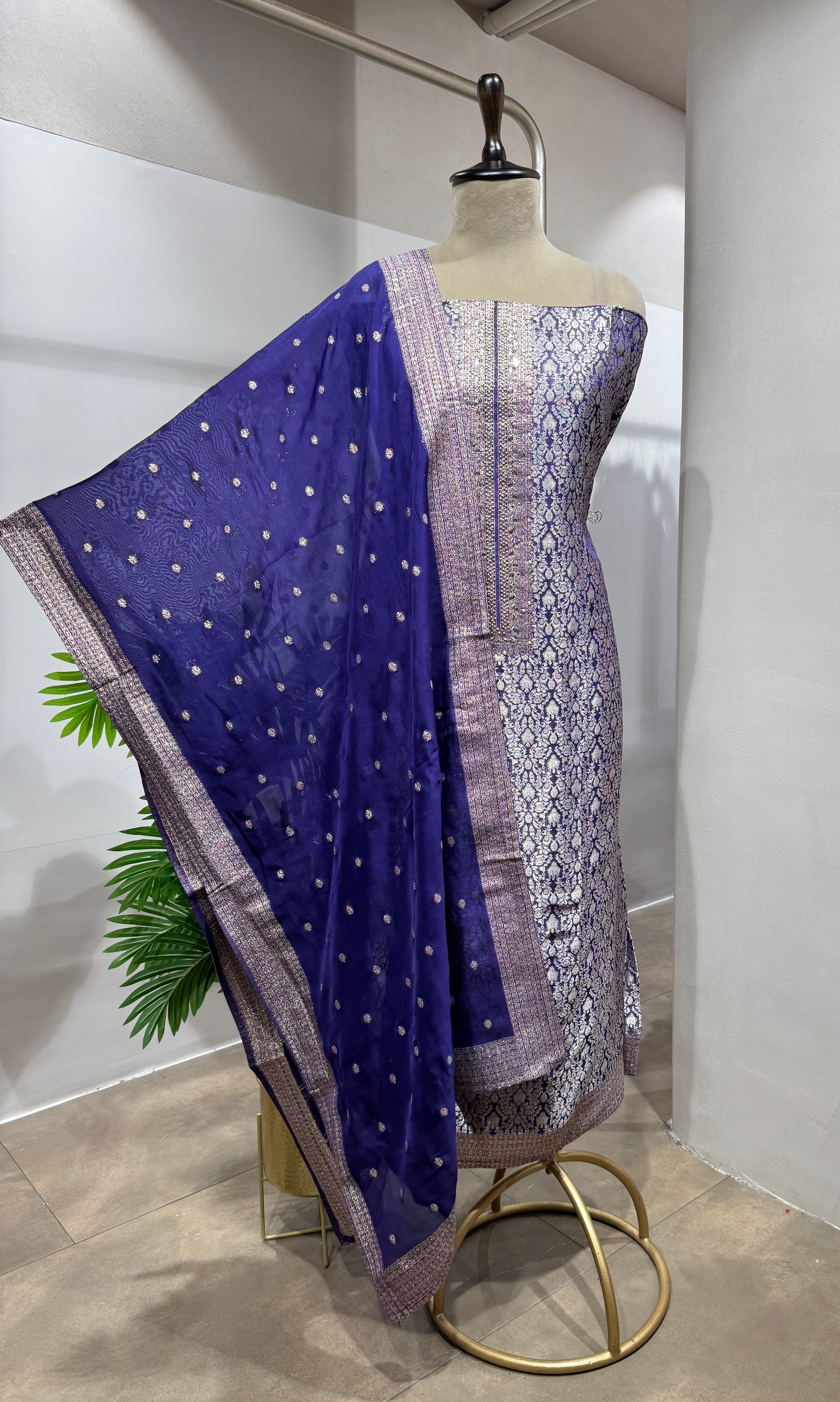 PURPLE & Silver Banarasi Silk DRESS MATERIAL