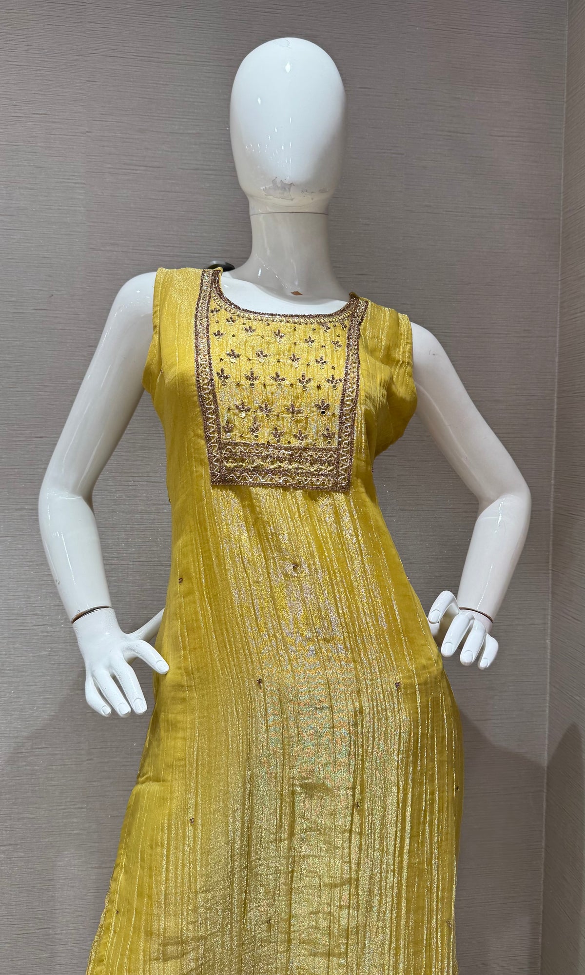 YELLOW ETHNIC SHIMMER KURTA SET WITH DUPATTA