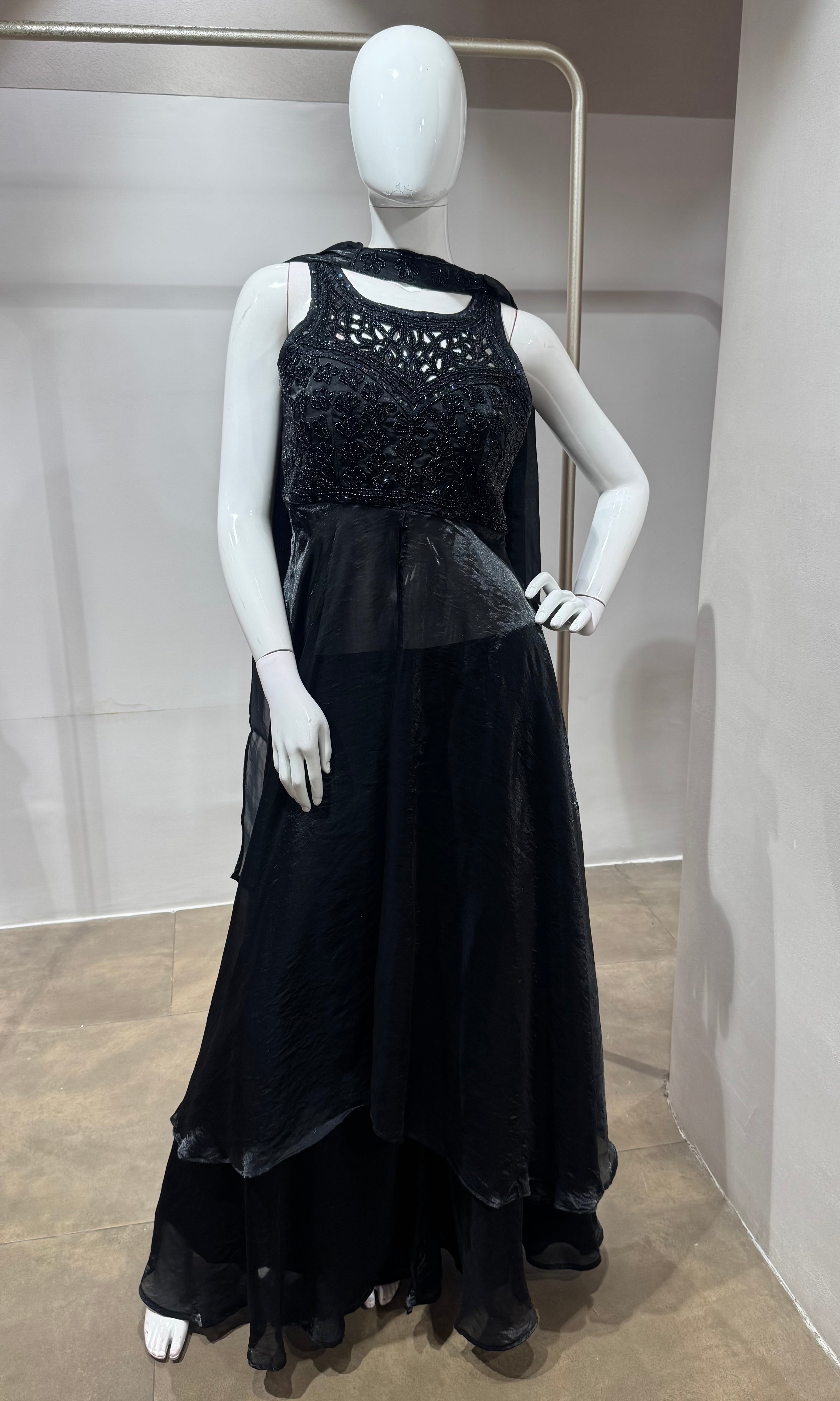 Black Front slit Georgette Palazzo Set