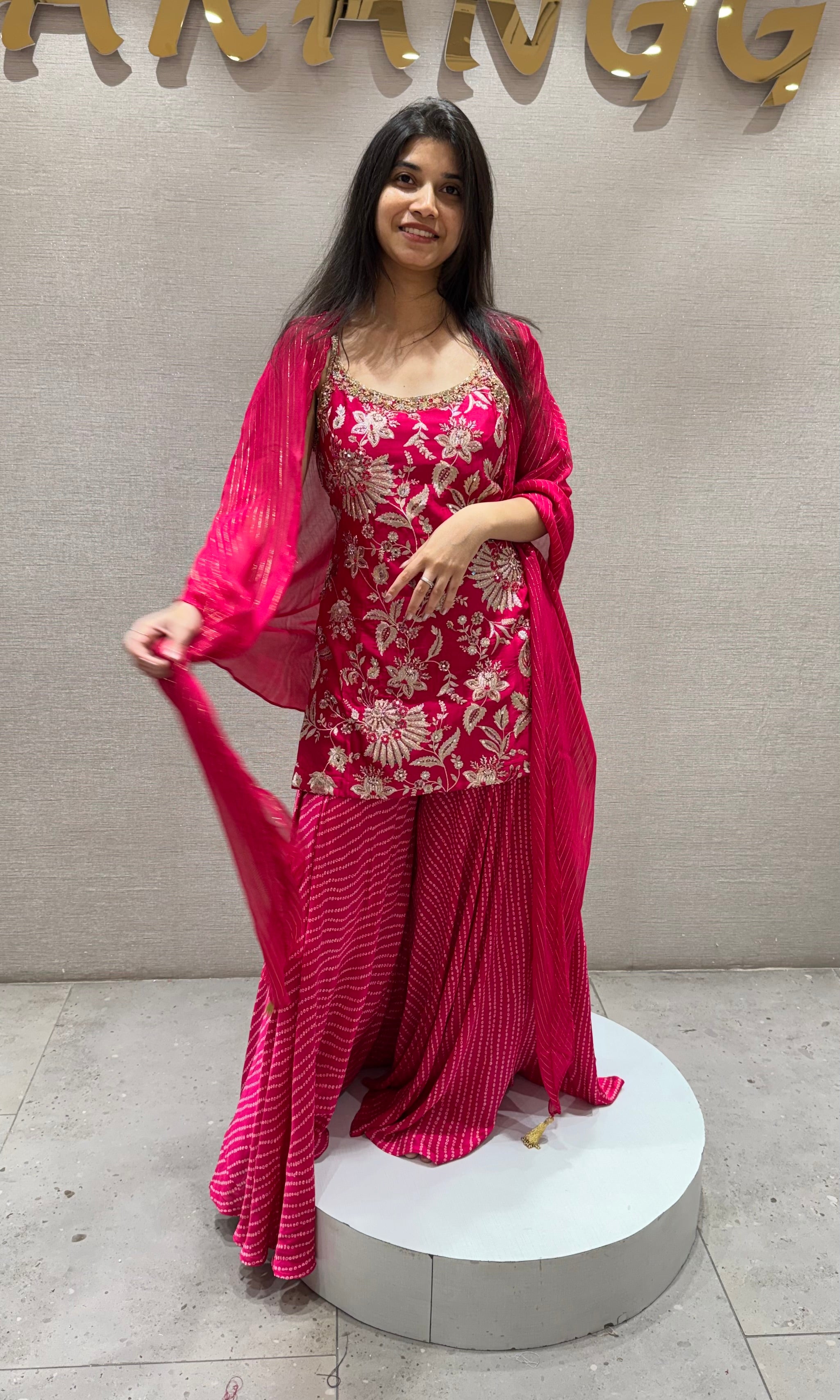 Rani Pink Embroidered Sharara Set