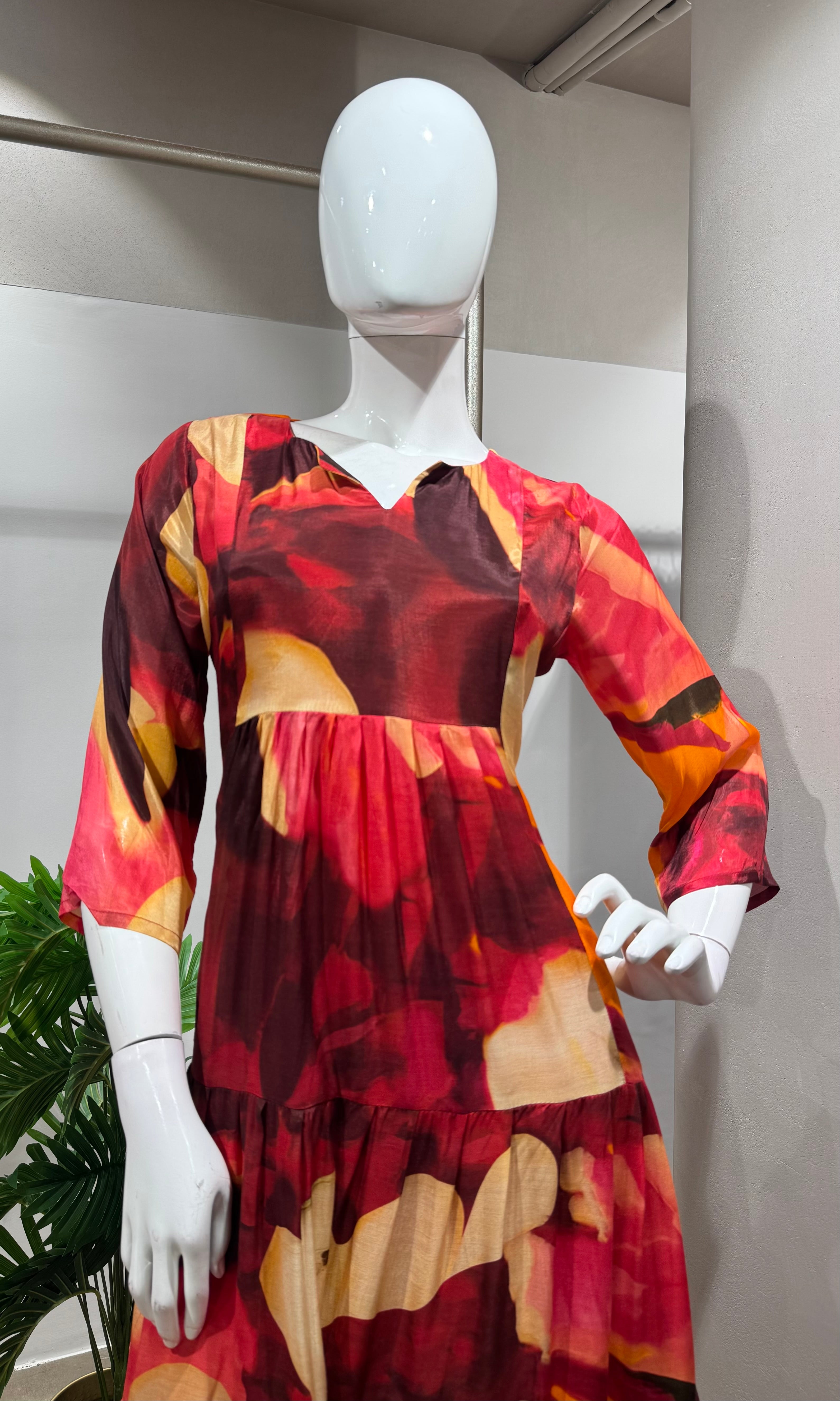 MAROON multicolor printed DRESS