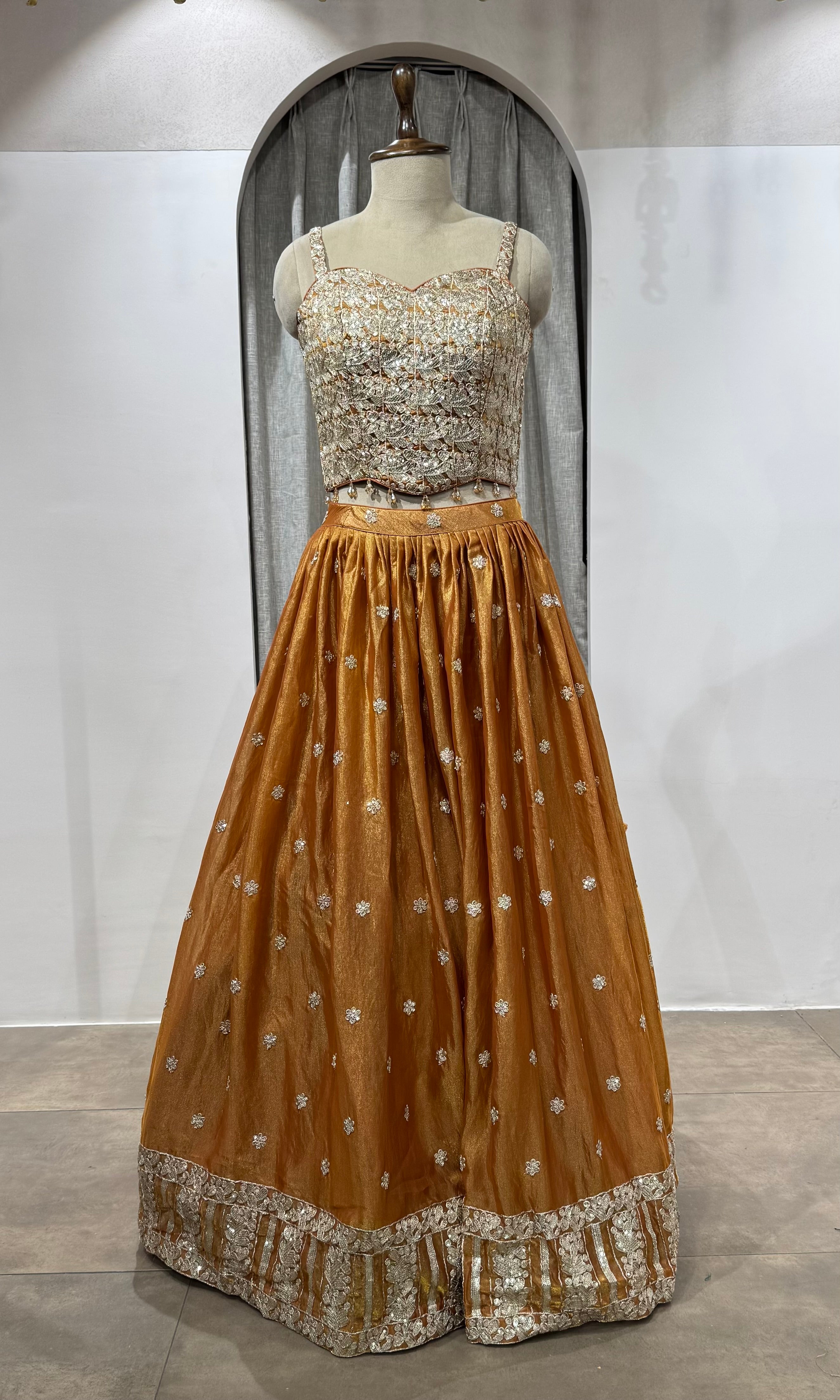 Rust Tissue Silk Elegance lehenga set