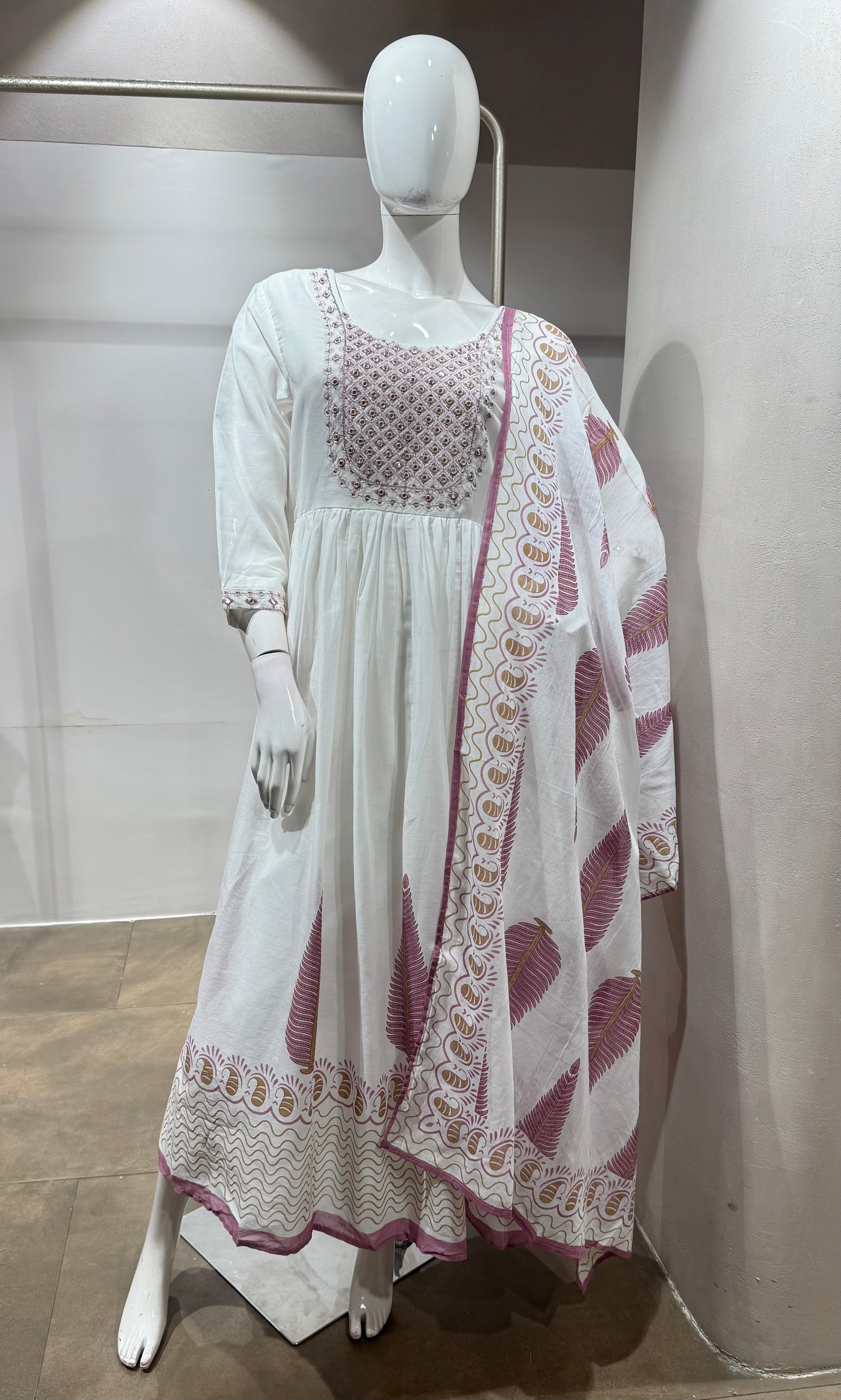 Purple Floral Embroidered Kurta set with Dupatta