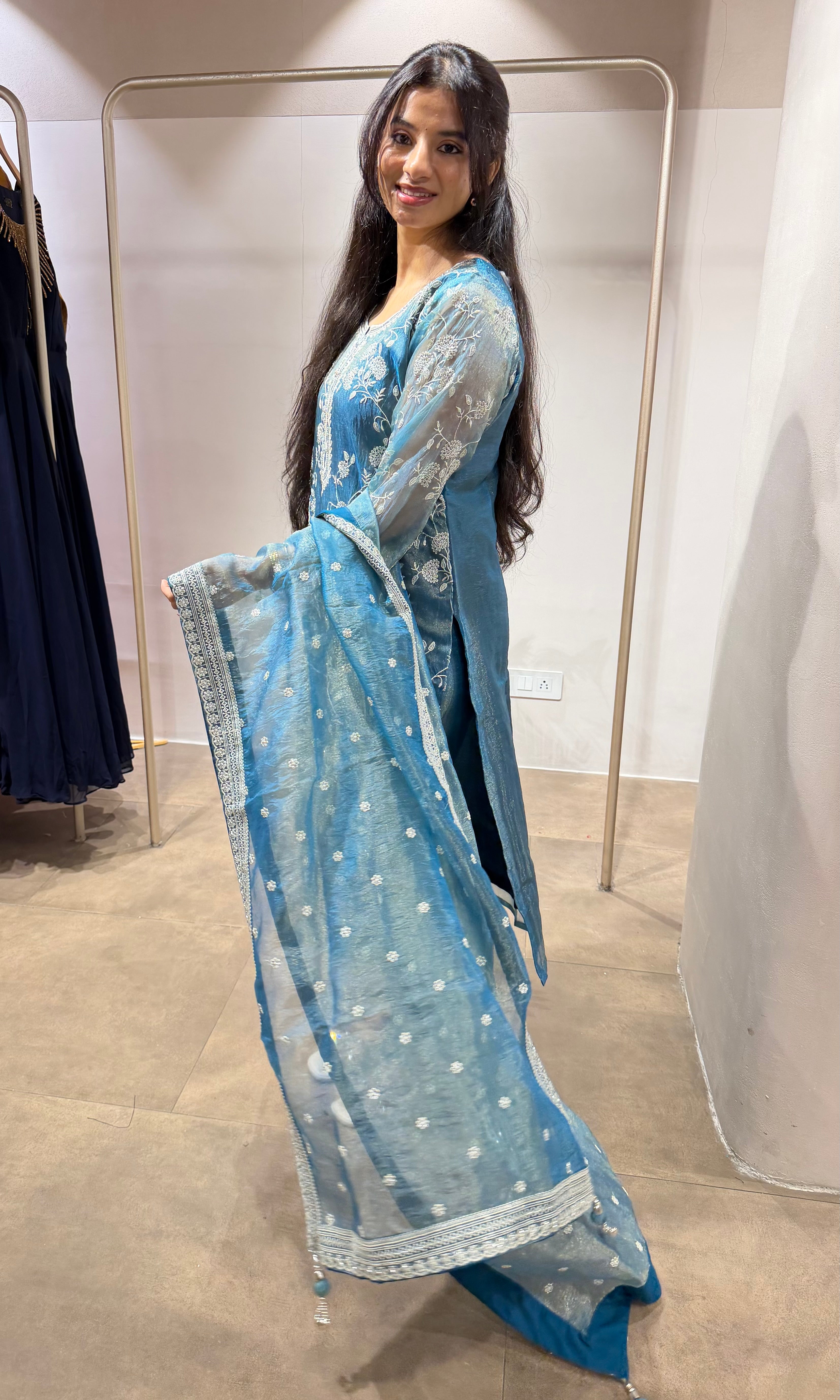 Ice Blue Tissue kurta set with dupatta