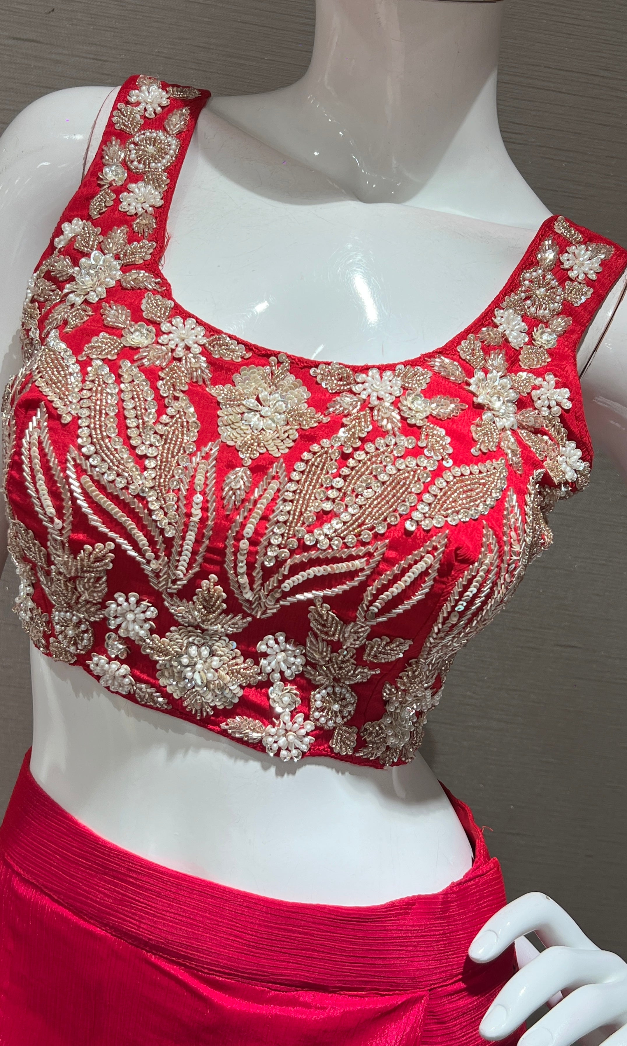 PINK EMBROIDERED BLOUSE with draped skirt & cape