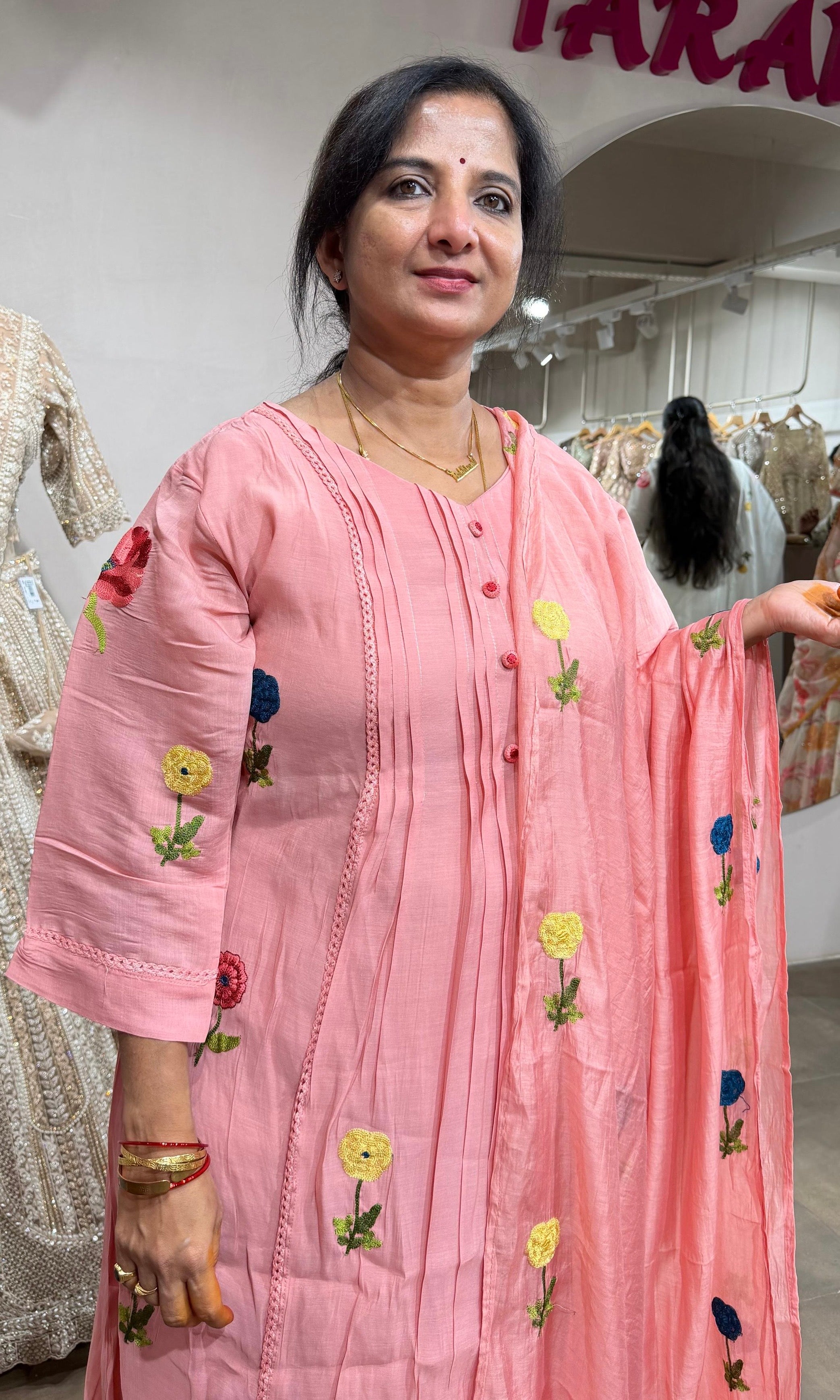 Baby Pink Floral Kurta Pant Set with Dupatta