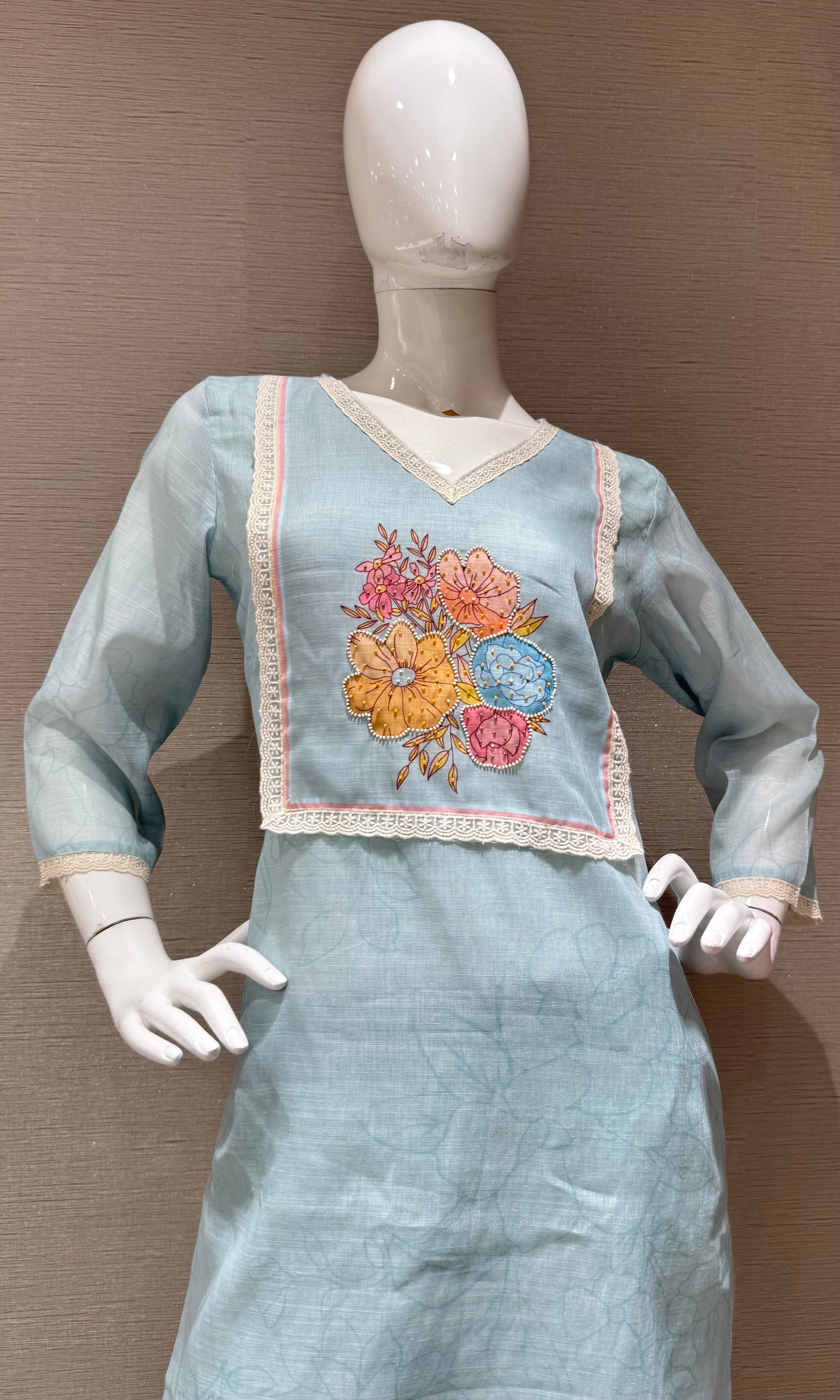 Sky Blue Straight Kurta Set with Multicolor Pastel dupatta