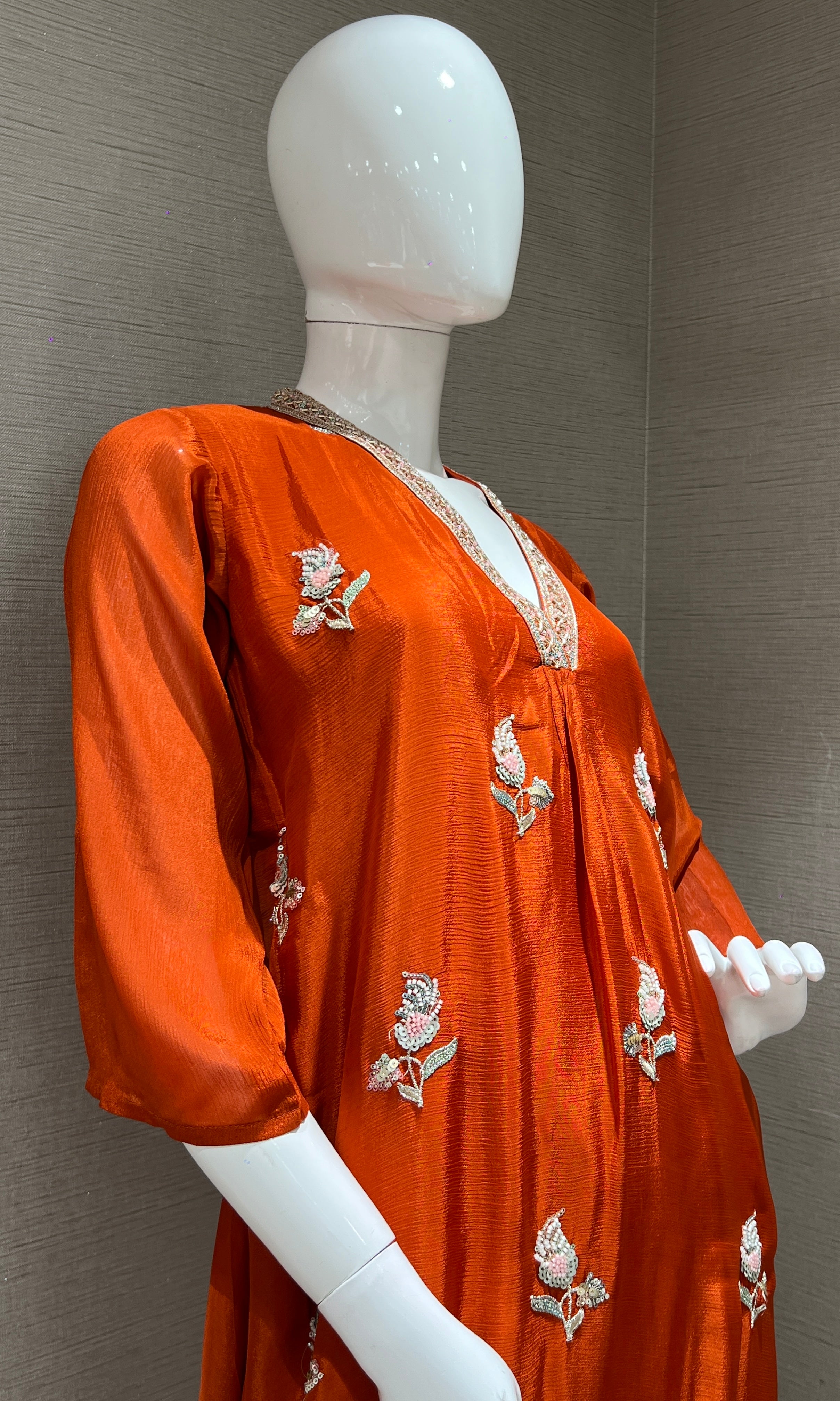 Rust Embroidered Kurta Sharara palazzo set