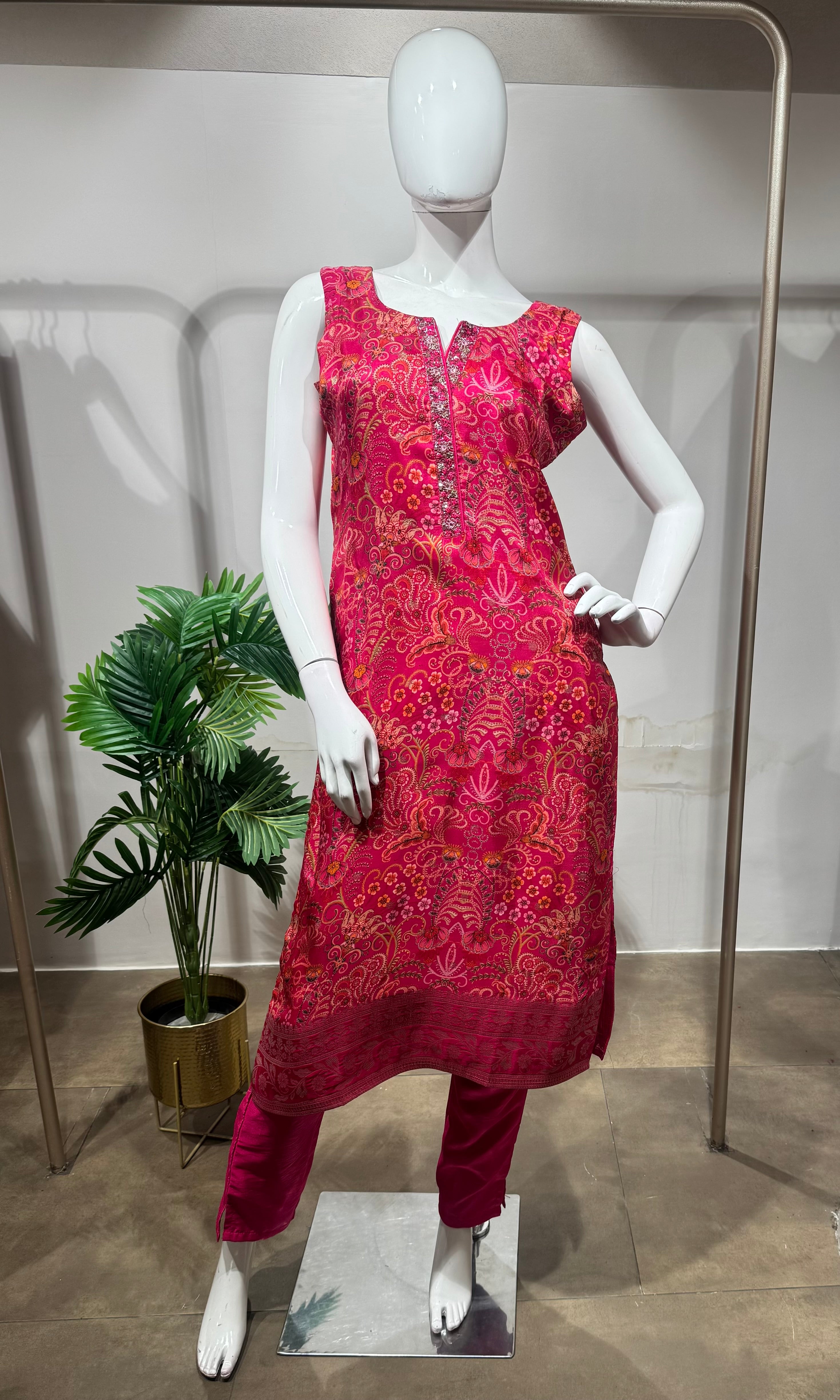 rani pink and gold ethnic kurta set