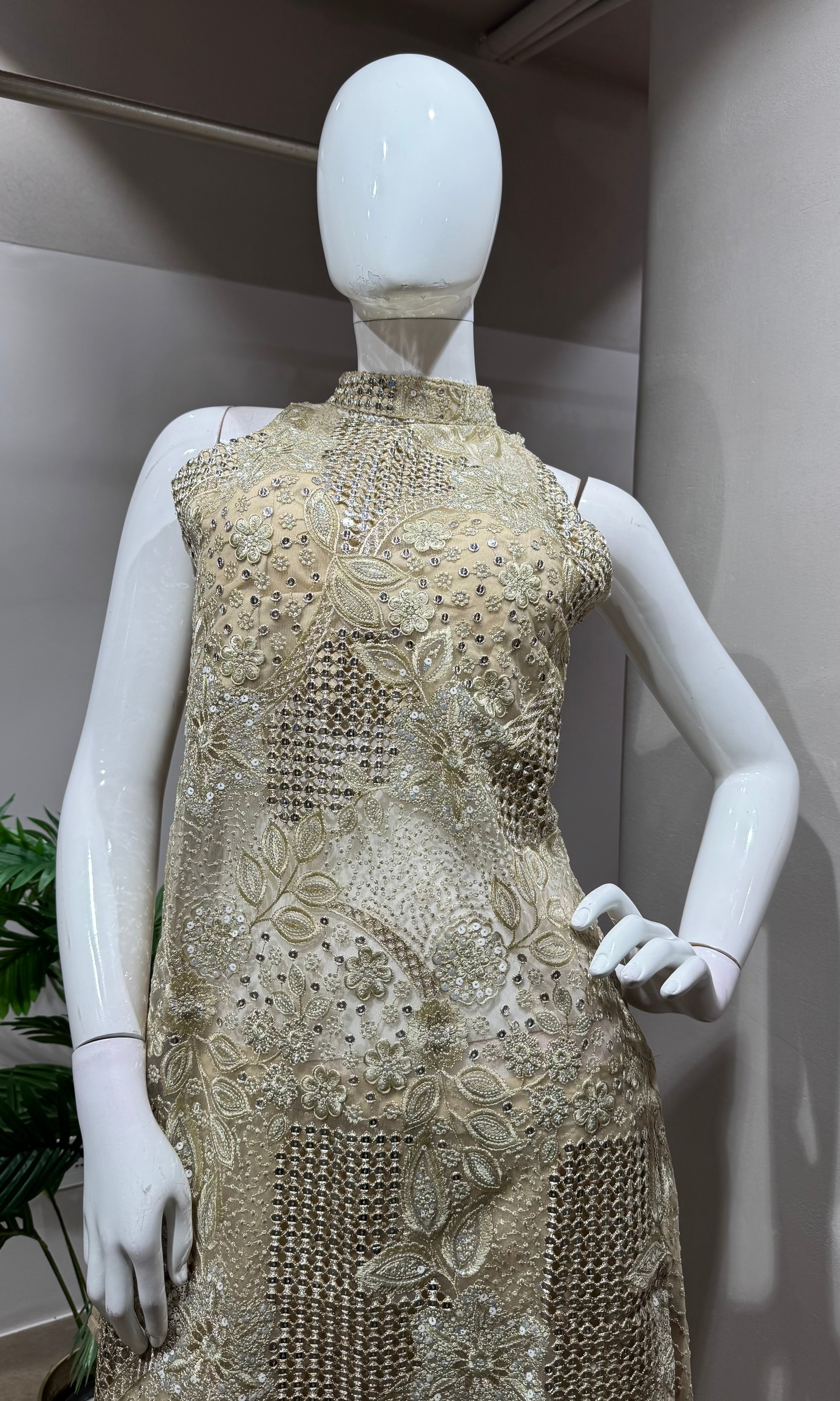 Gold Crystal Embroidered Sharara Set