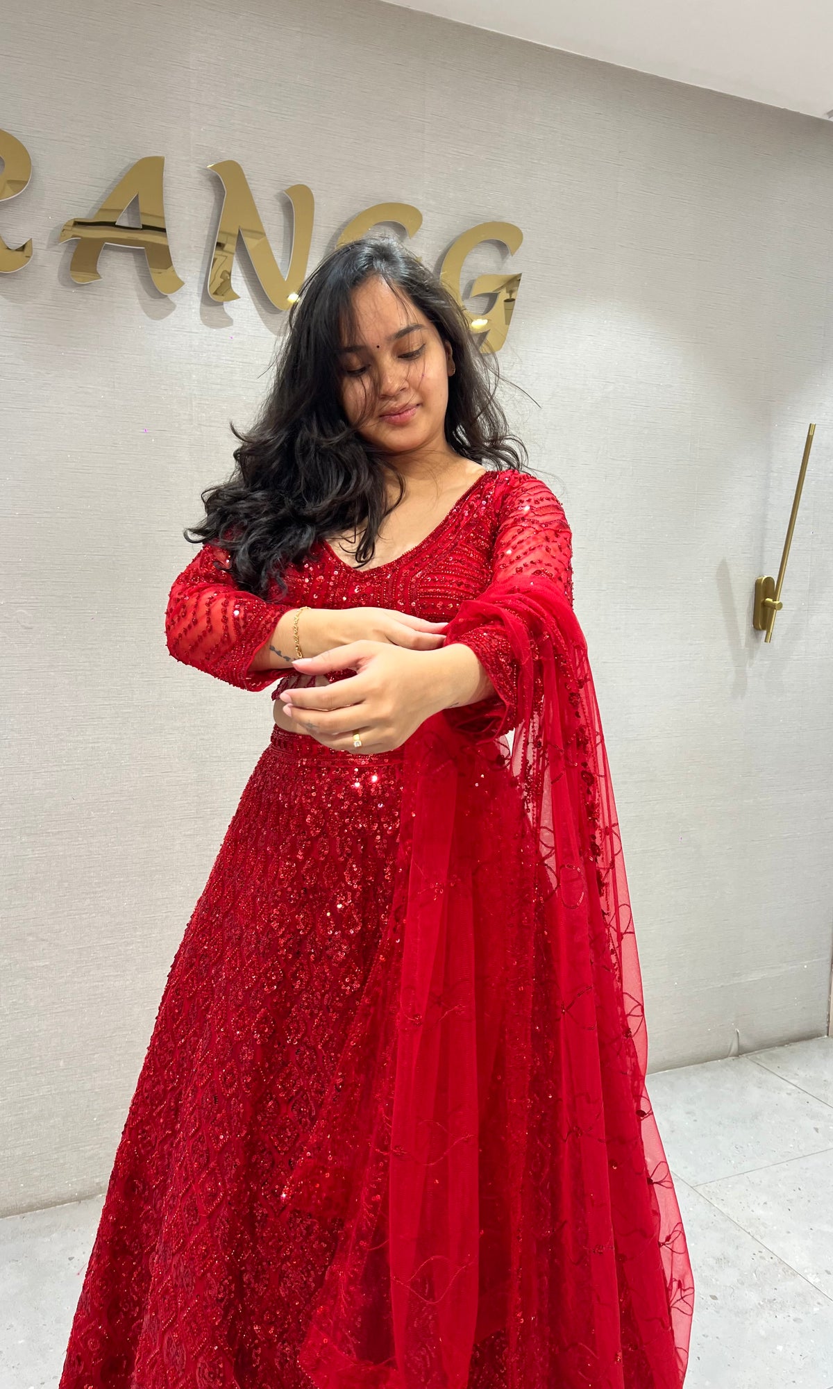 Crimson Red Embroidered Lehenga with Net Dupatta