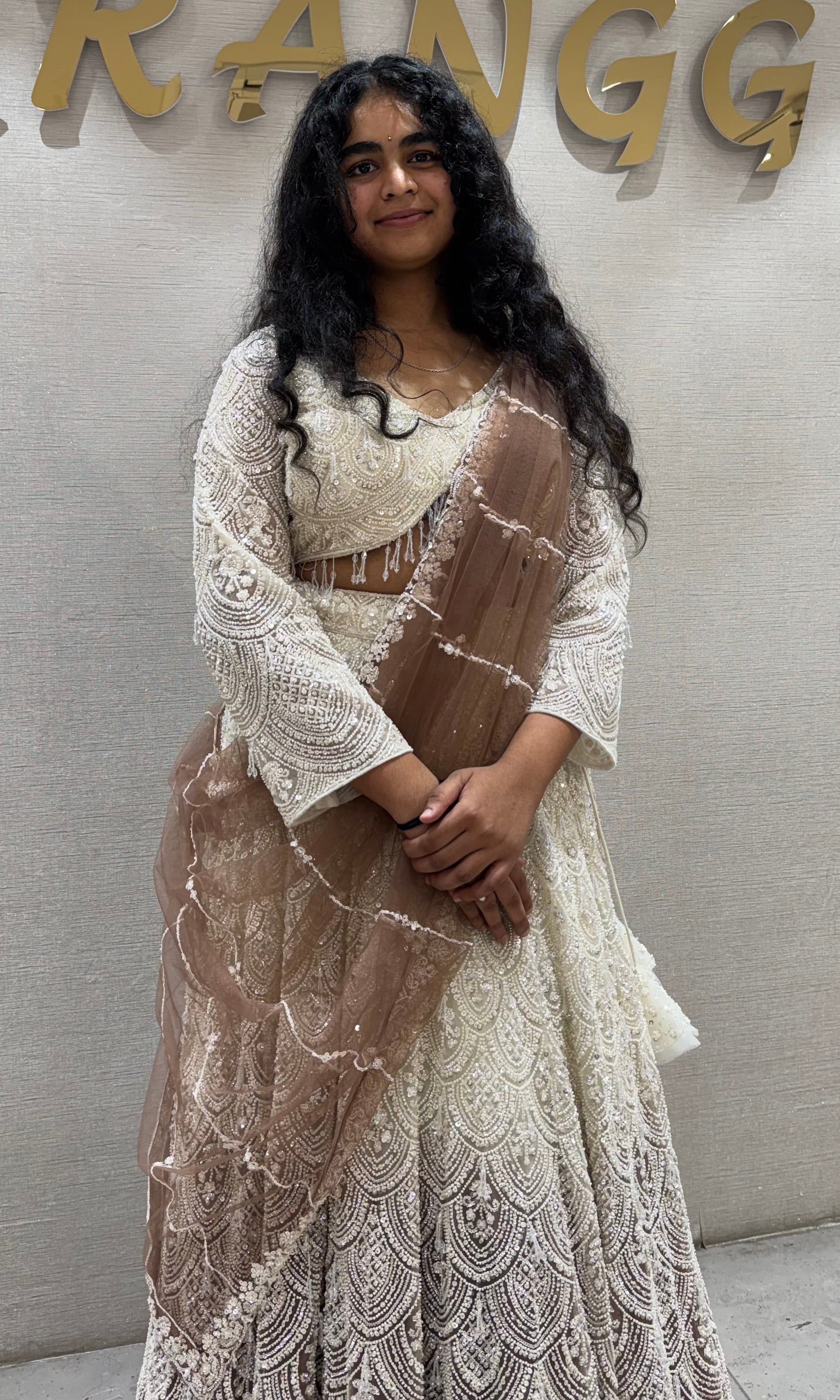 Brown Designer Lehenga with Embellished Net Dupatta