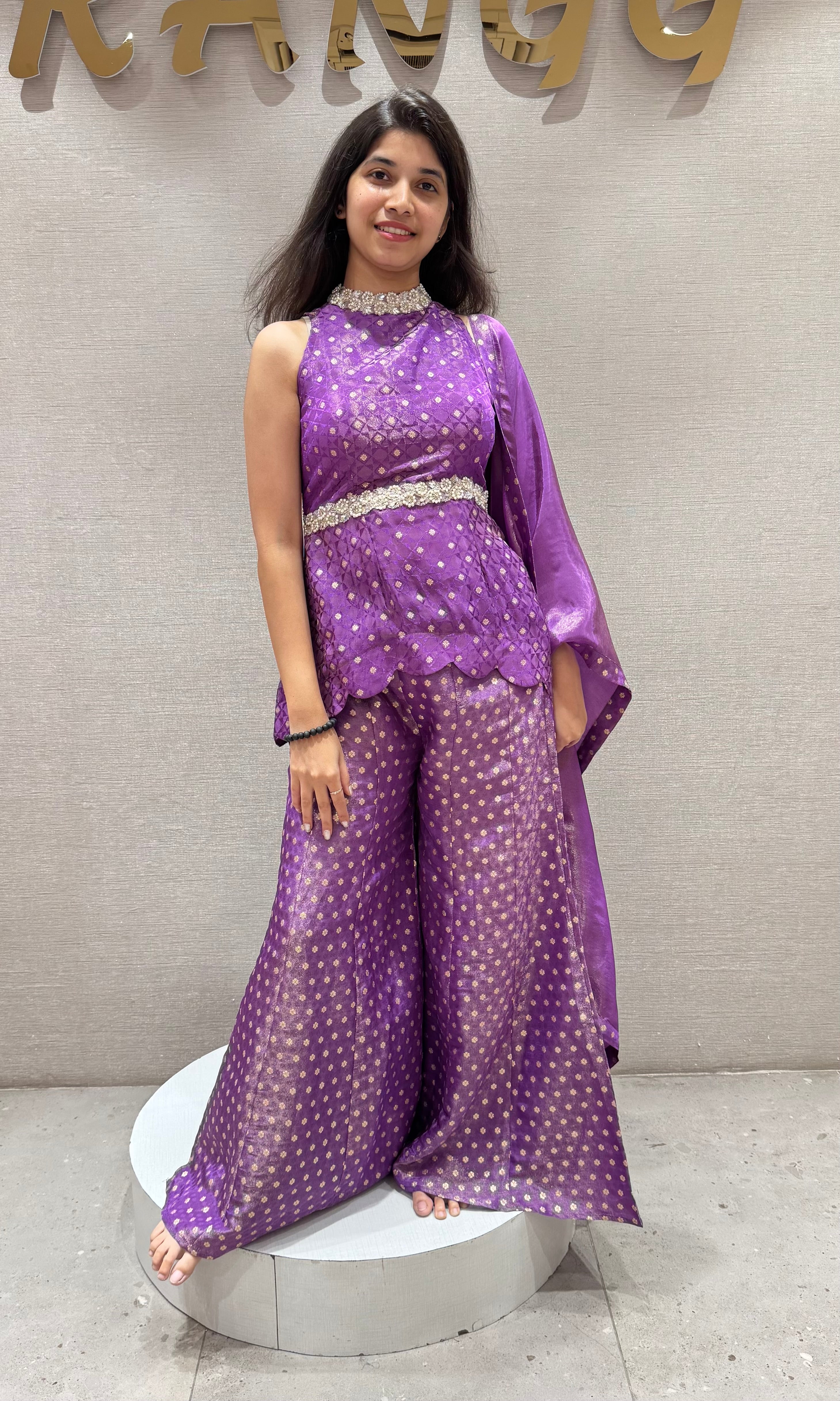 Purple palazzo WITH HALTER PEPLUM BLOUSE