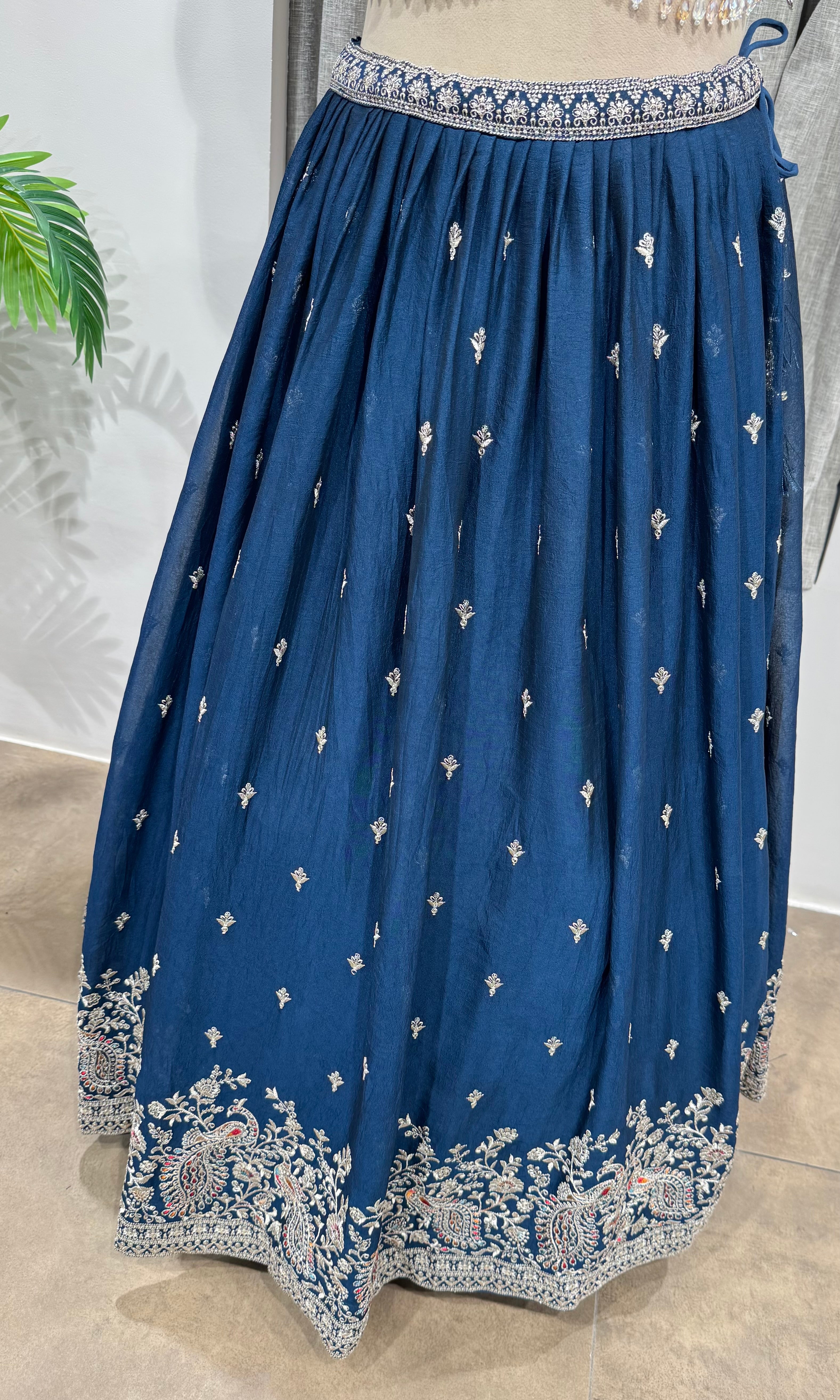 Navy Blue lehenga with intricate silver embroidery