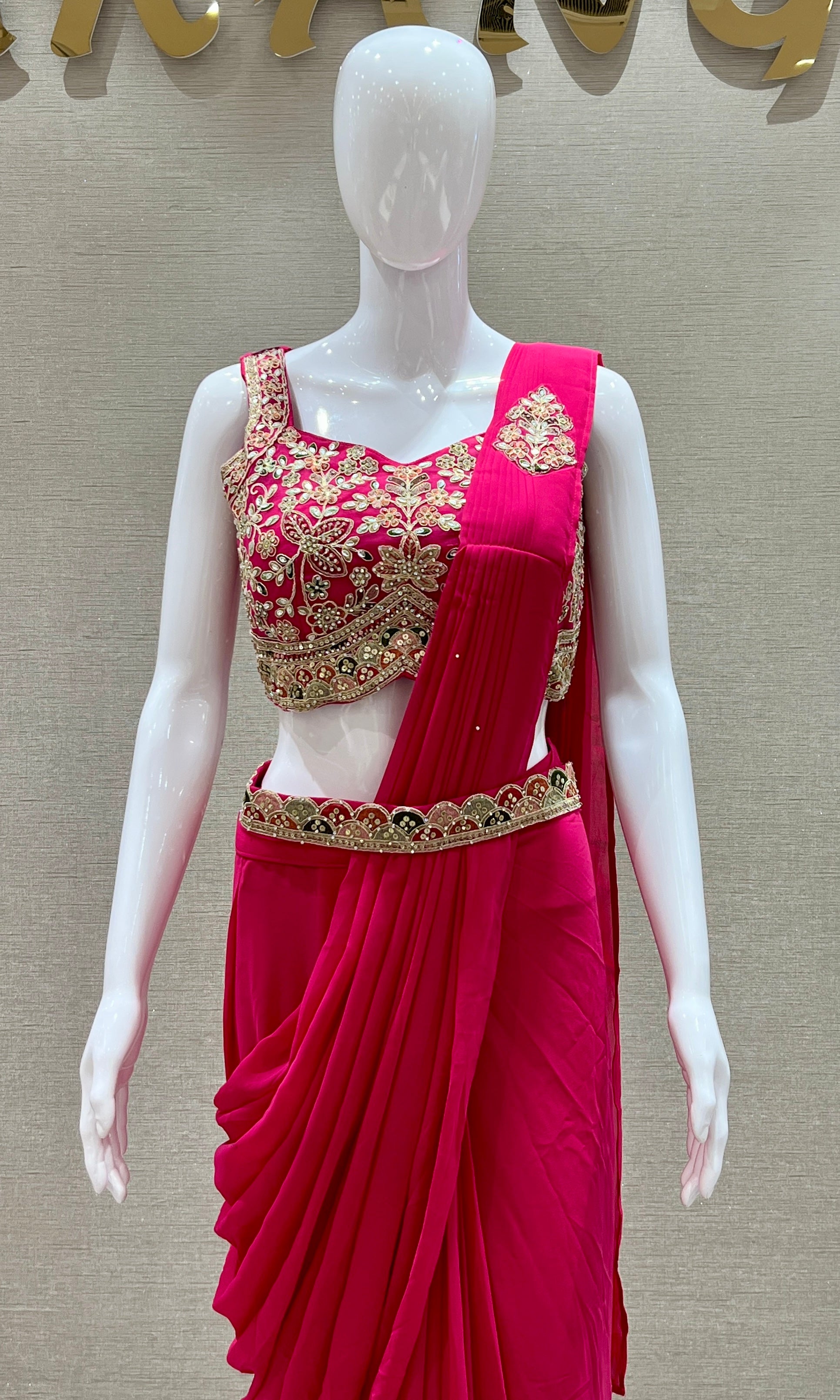 Pink one minute saree