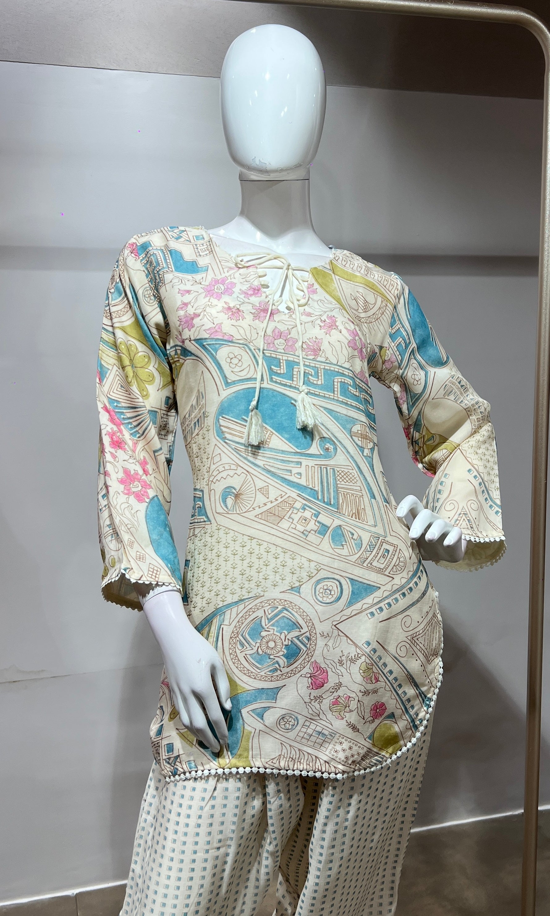 Blue Pastel Floral Printed Farsi salwar