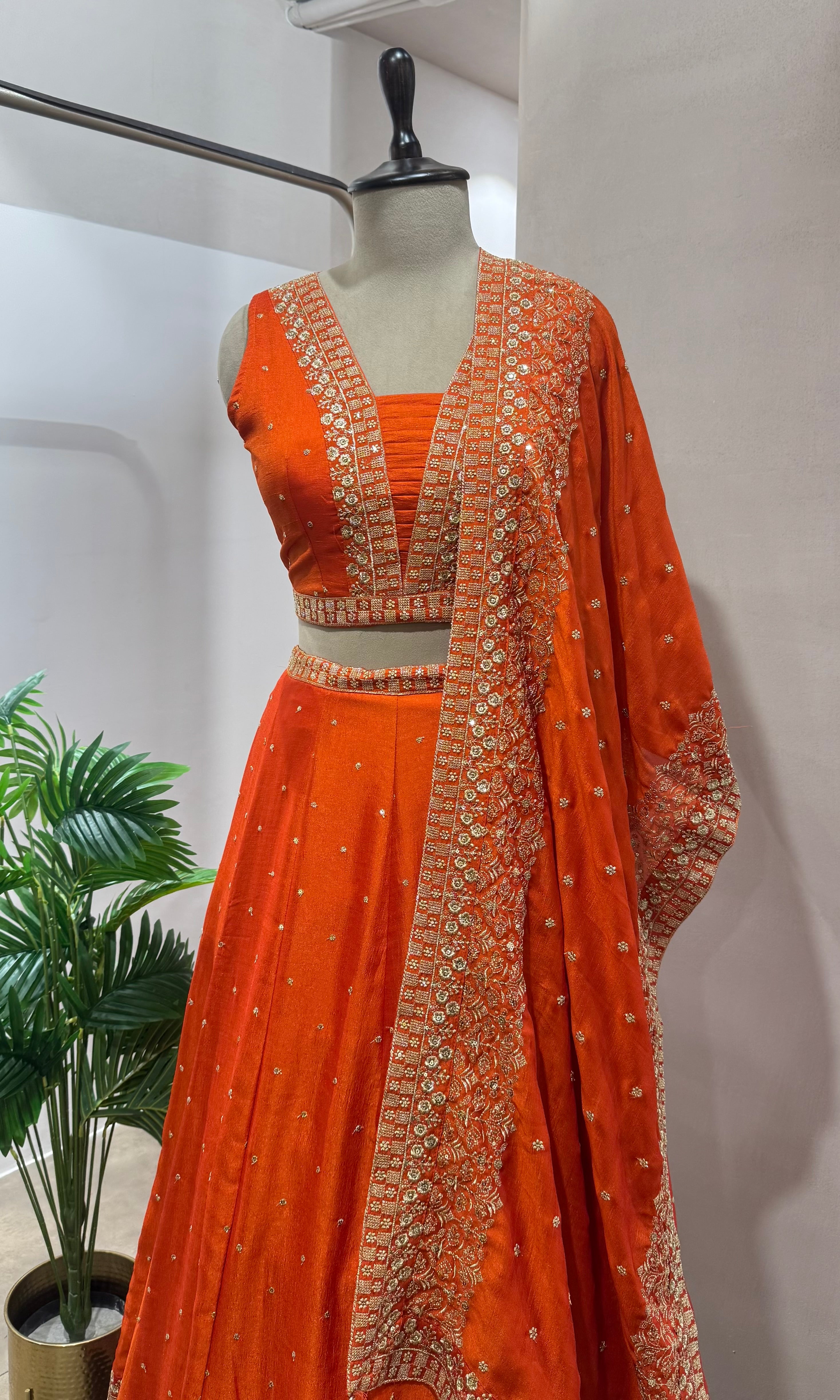 Orange INTRICATE EMBROIDERED Lehenga