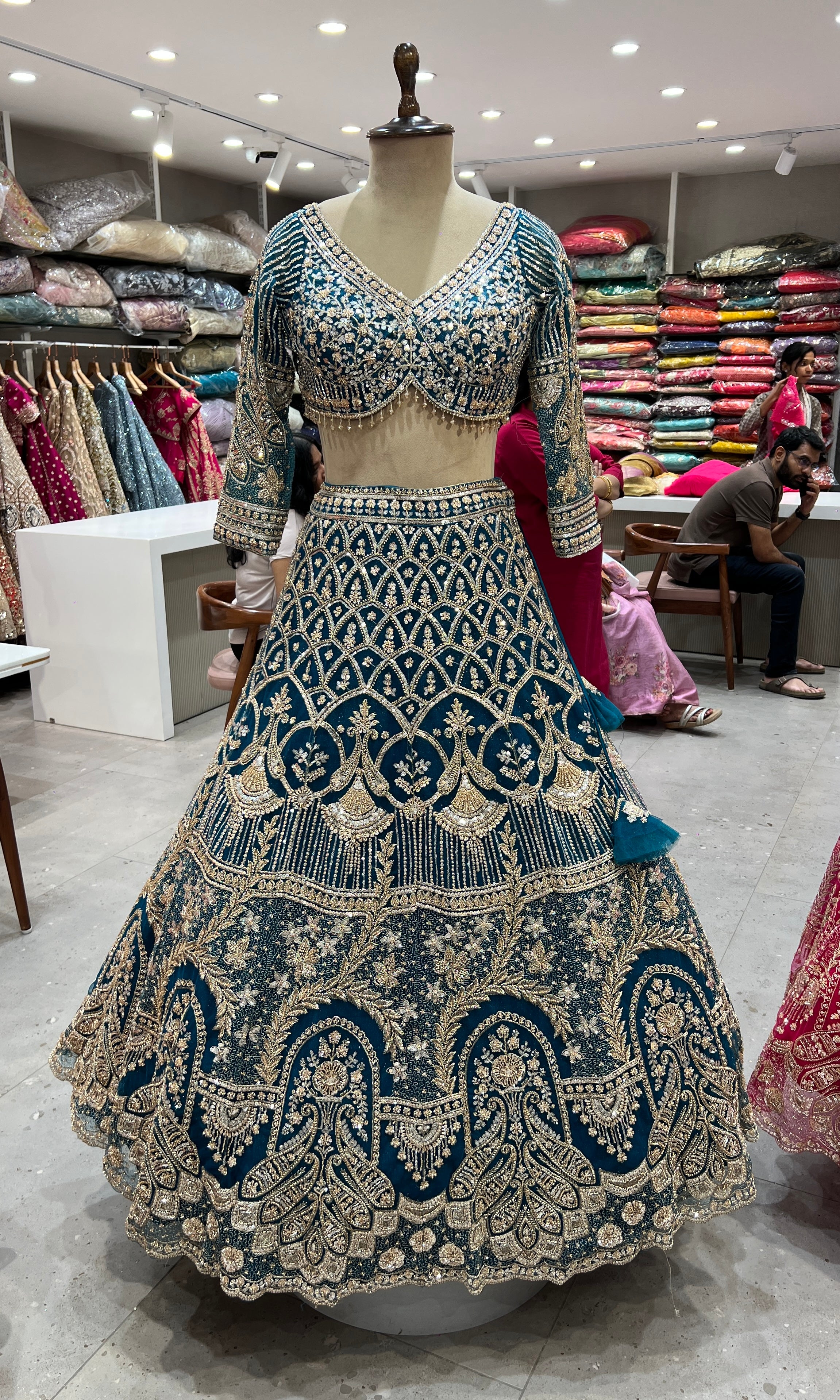 Peacock blue GOLDEN EMBROIDERY lehanga