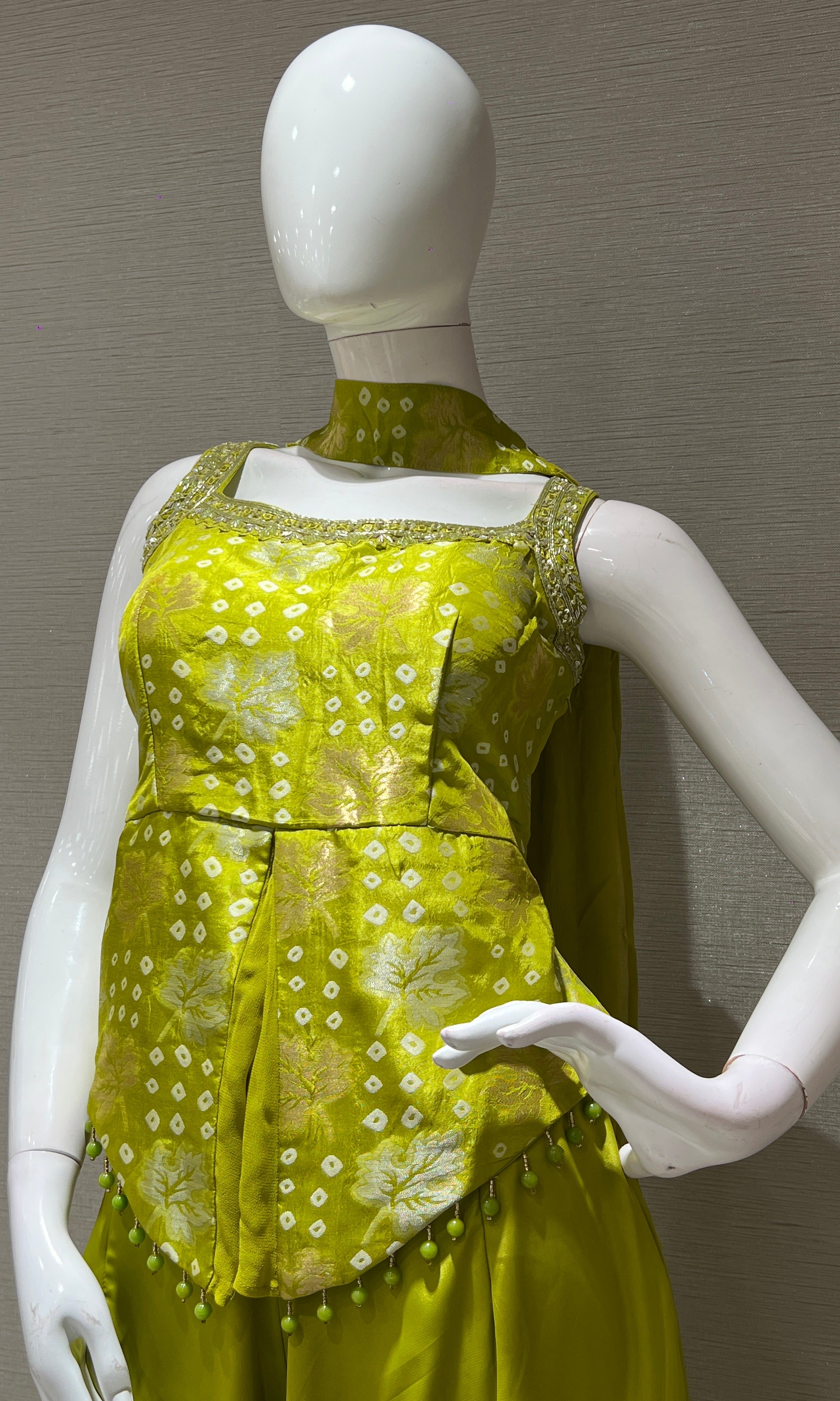 lime green peplum embroidered palazzo set