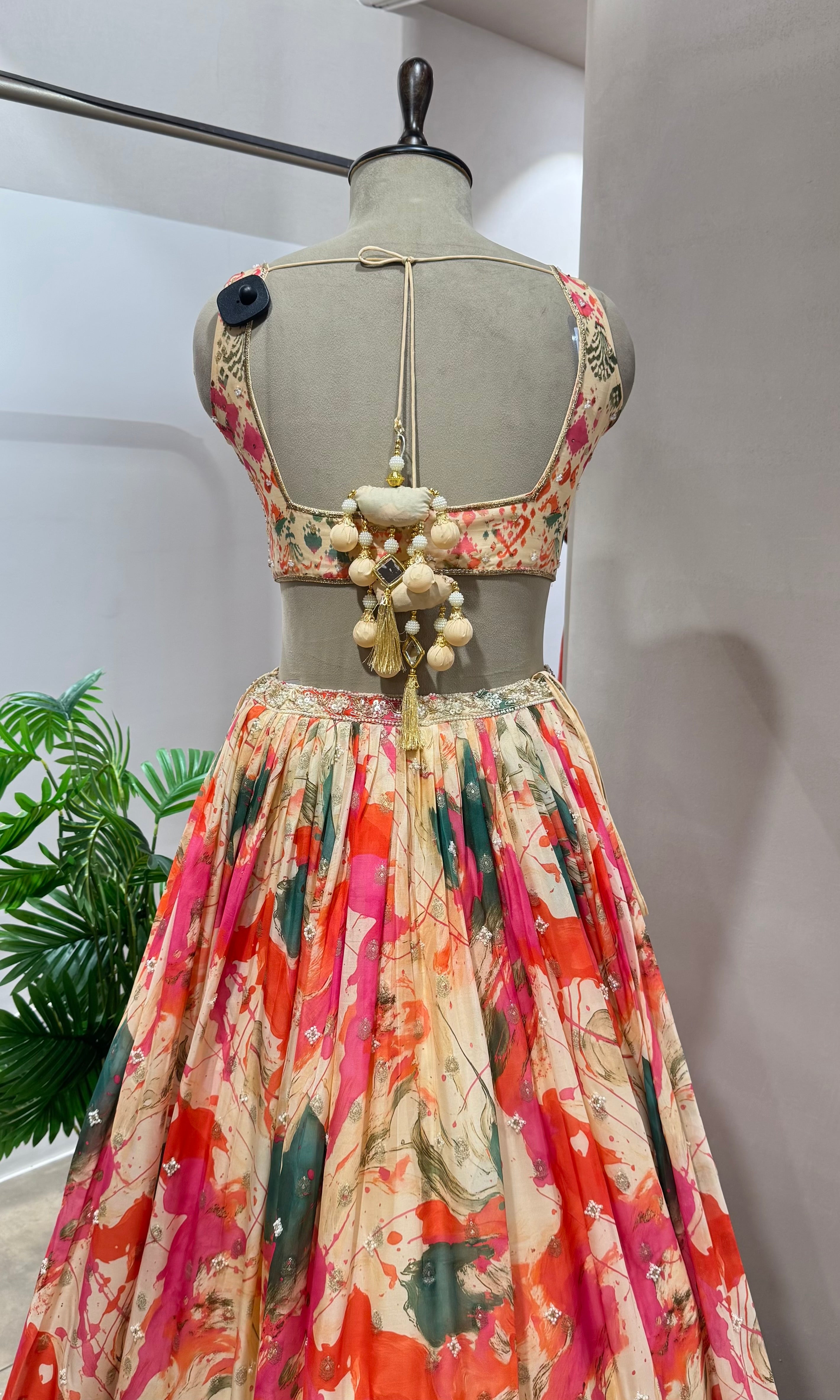 Peach FLORAL INTRICATE EMBROIDERY Lehenga