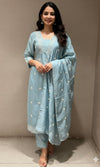 SEA blue silk embroidered KURTA SET