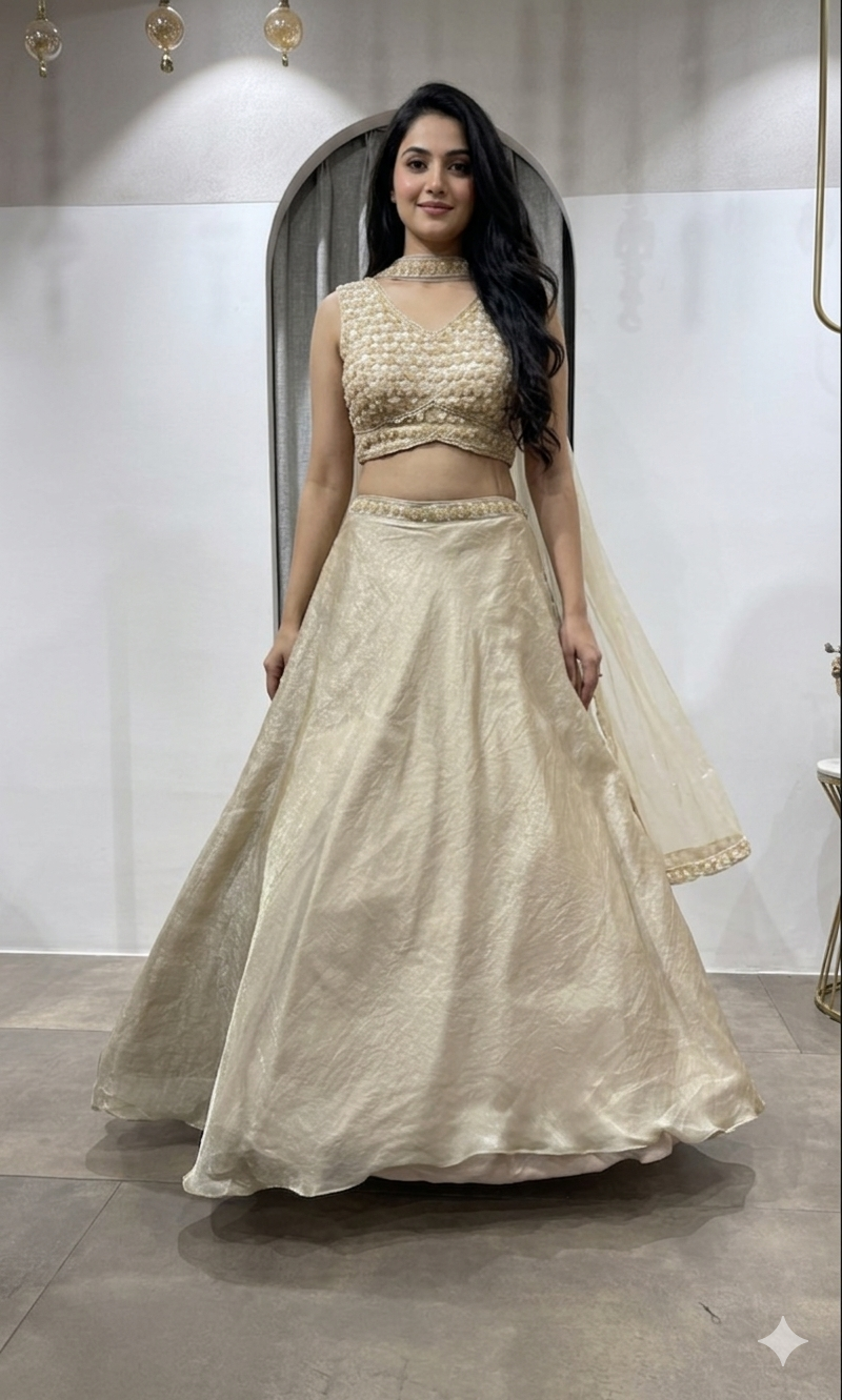 Onion pink Silk Chanderi Lehenga