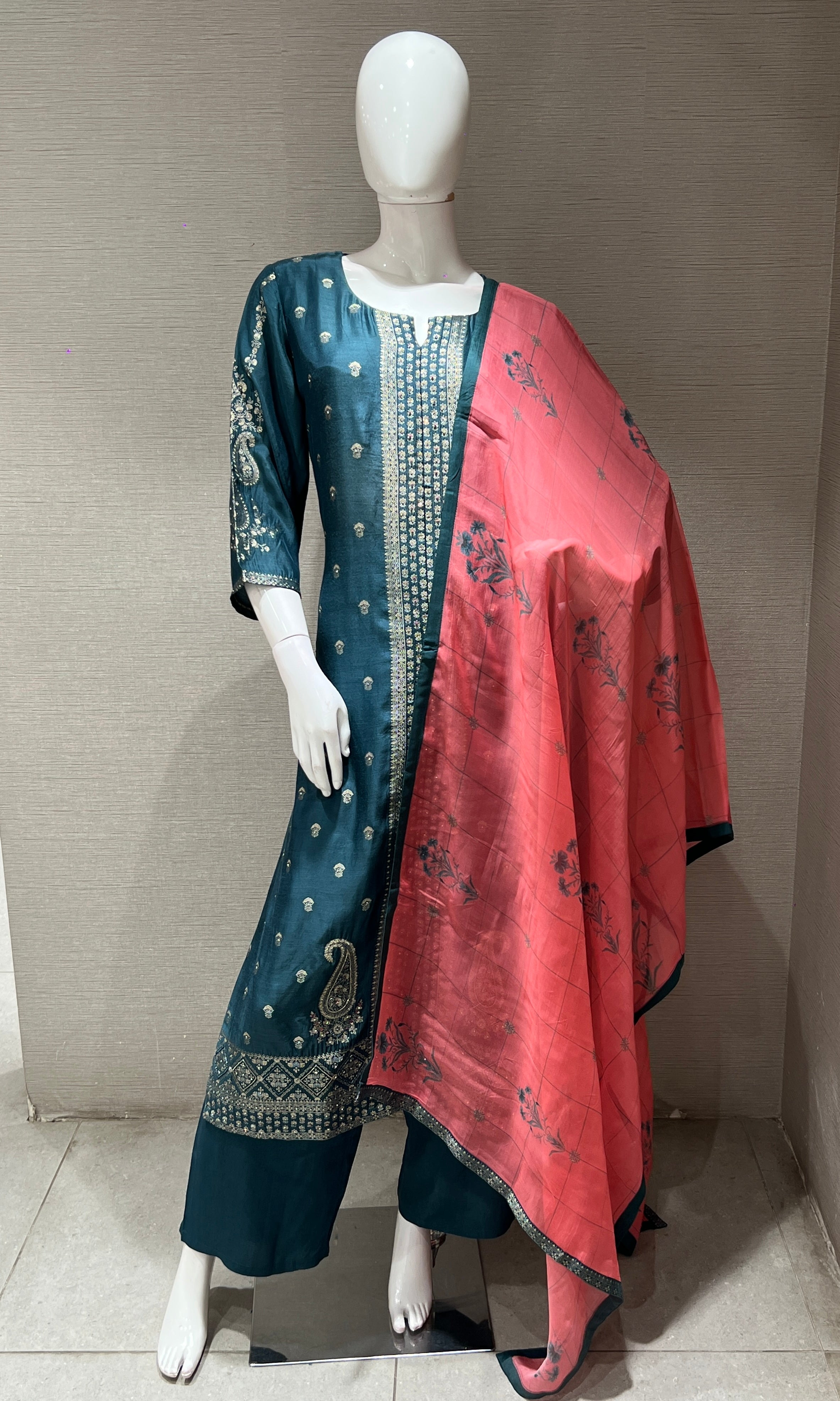 Teal Blue Ethnic KURTA SET