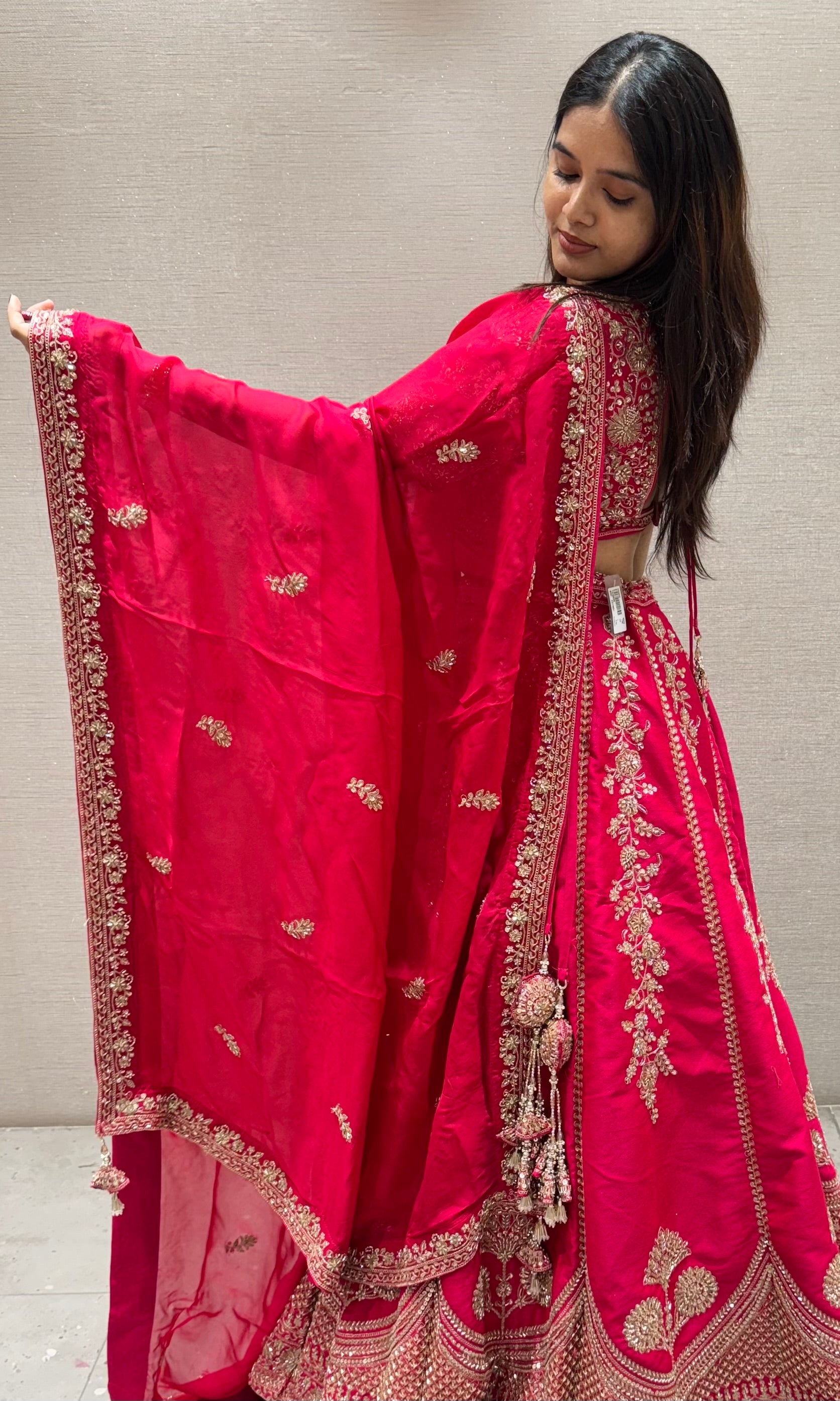 Rani pink FLORAL EMBROIDERED Lehenga
