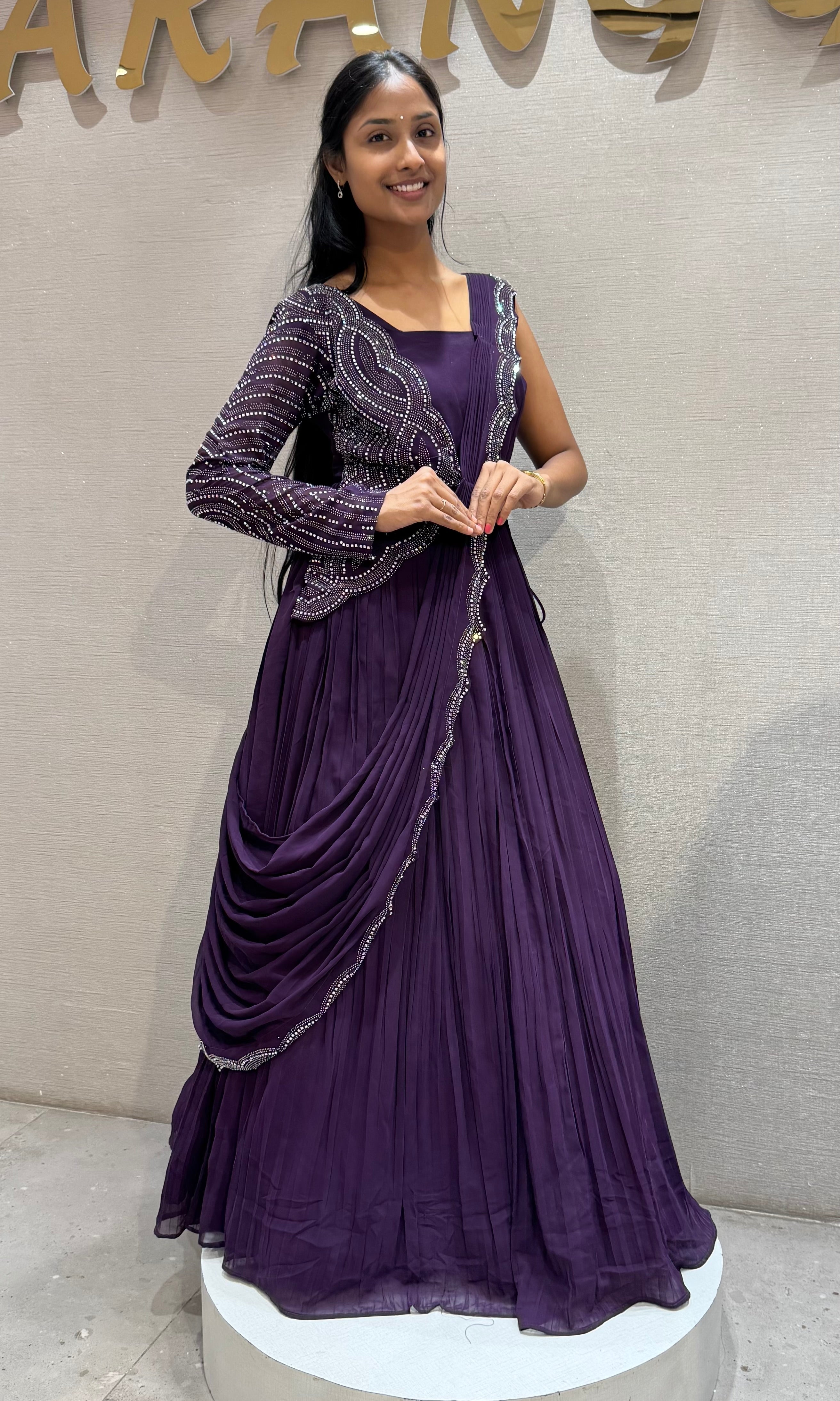 Wine Embellished Floor-Length Anarkali Gown