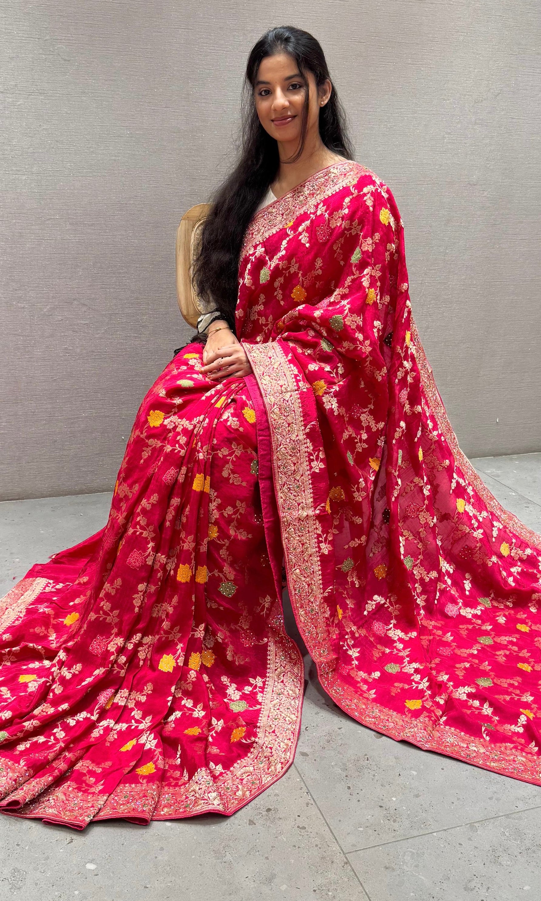Pink Banarasi saree