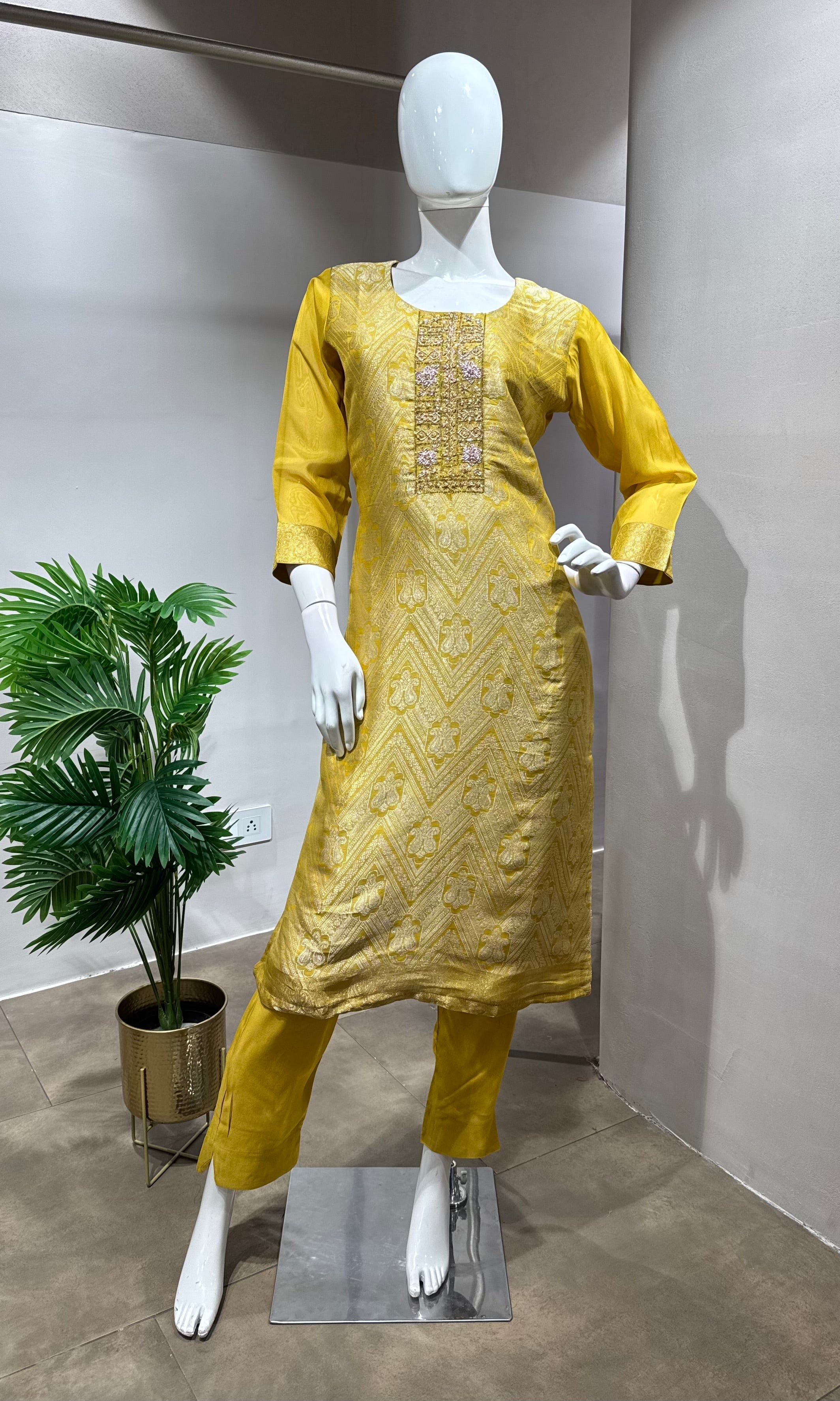 yellow EMBROIDERED kurta set