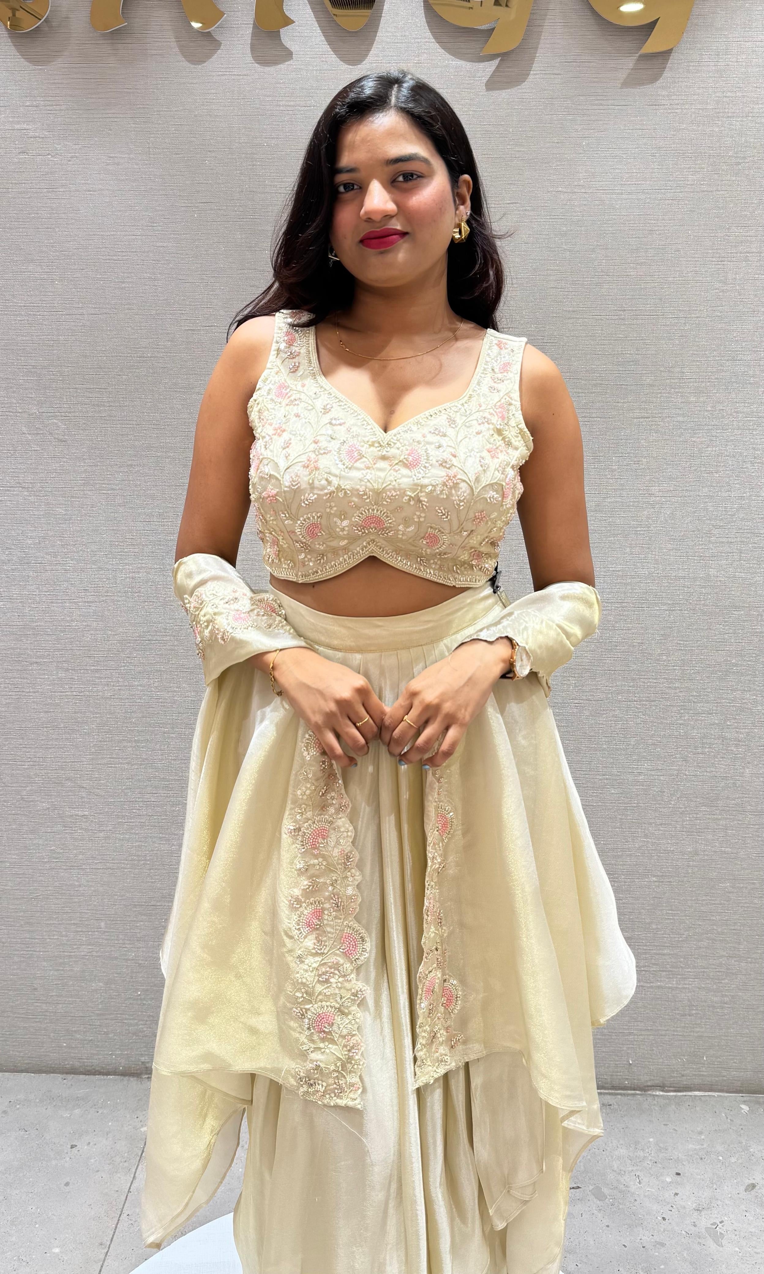 Cream EMBROIDERED SKIRT WITH CAPE